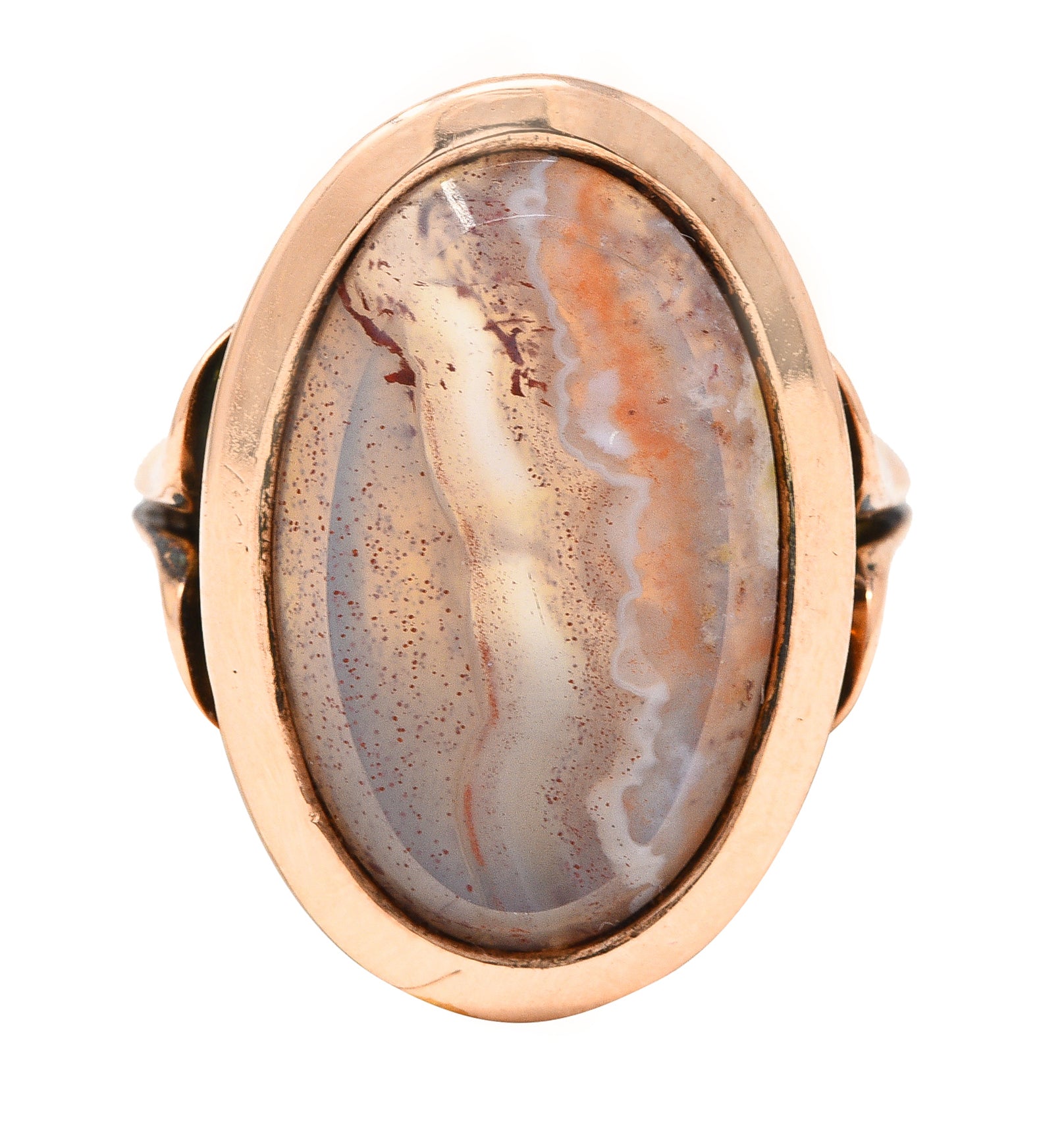 Victorian Agate 14 Karat Rose Gold Signet Antique Ring Wilson's Estate Jewelry