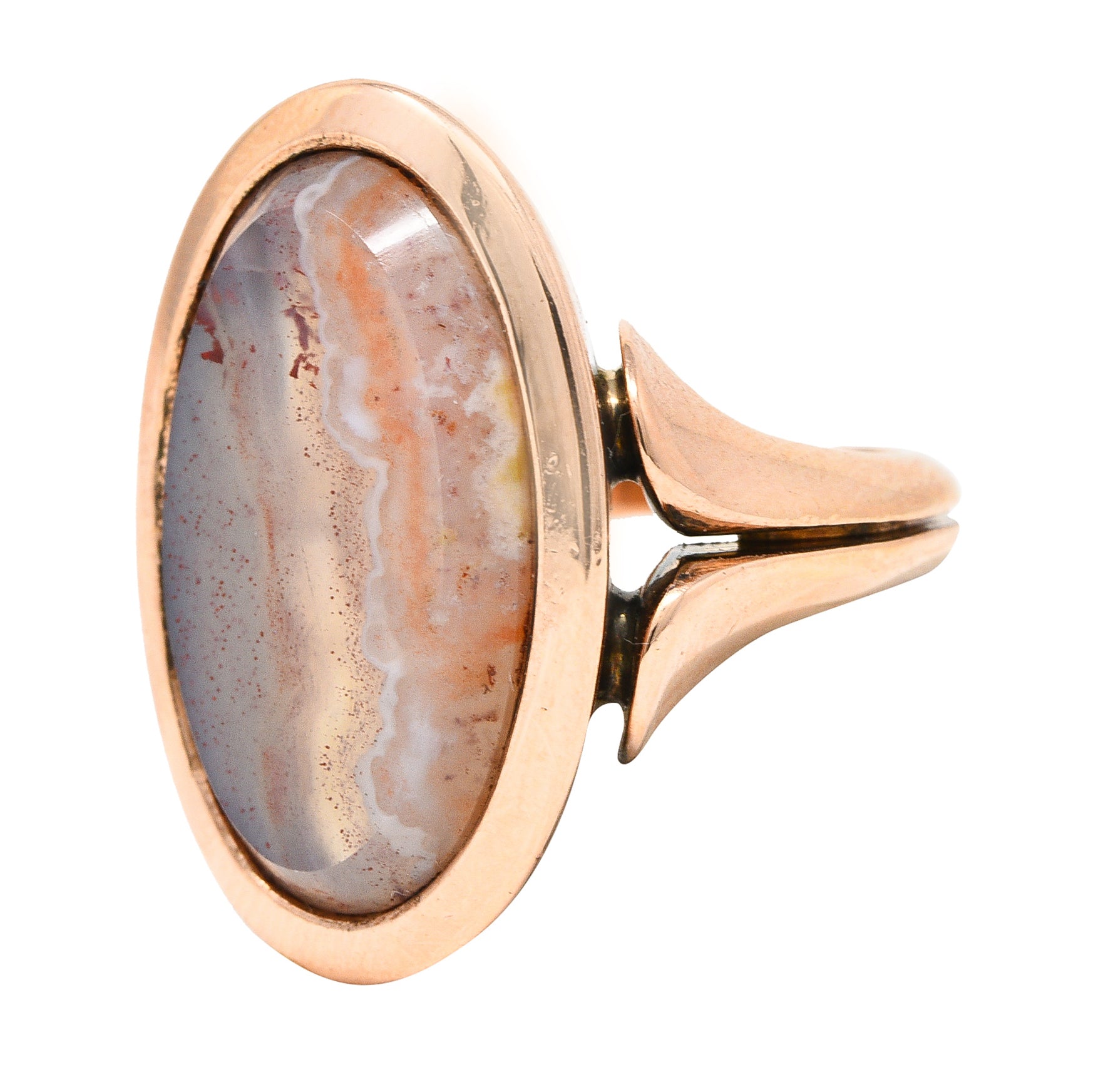 Victorian Agate 14 Karat Rose Gold Signet Antique Ring Wilson's Estate Jewelry