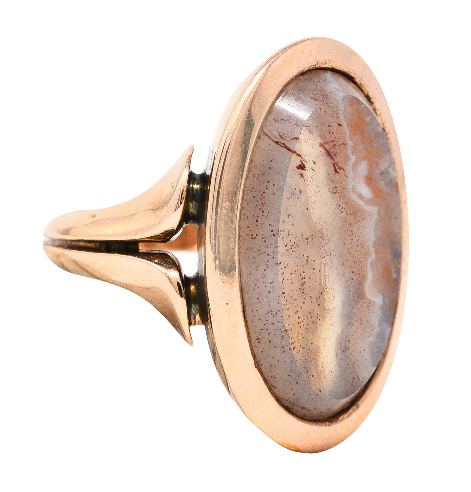 Victorian Agate 14 Karat Rose Gold Signet Antique Ring Wilson's Estate Jewelry