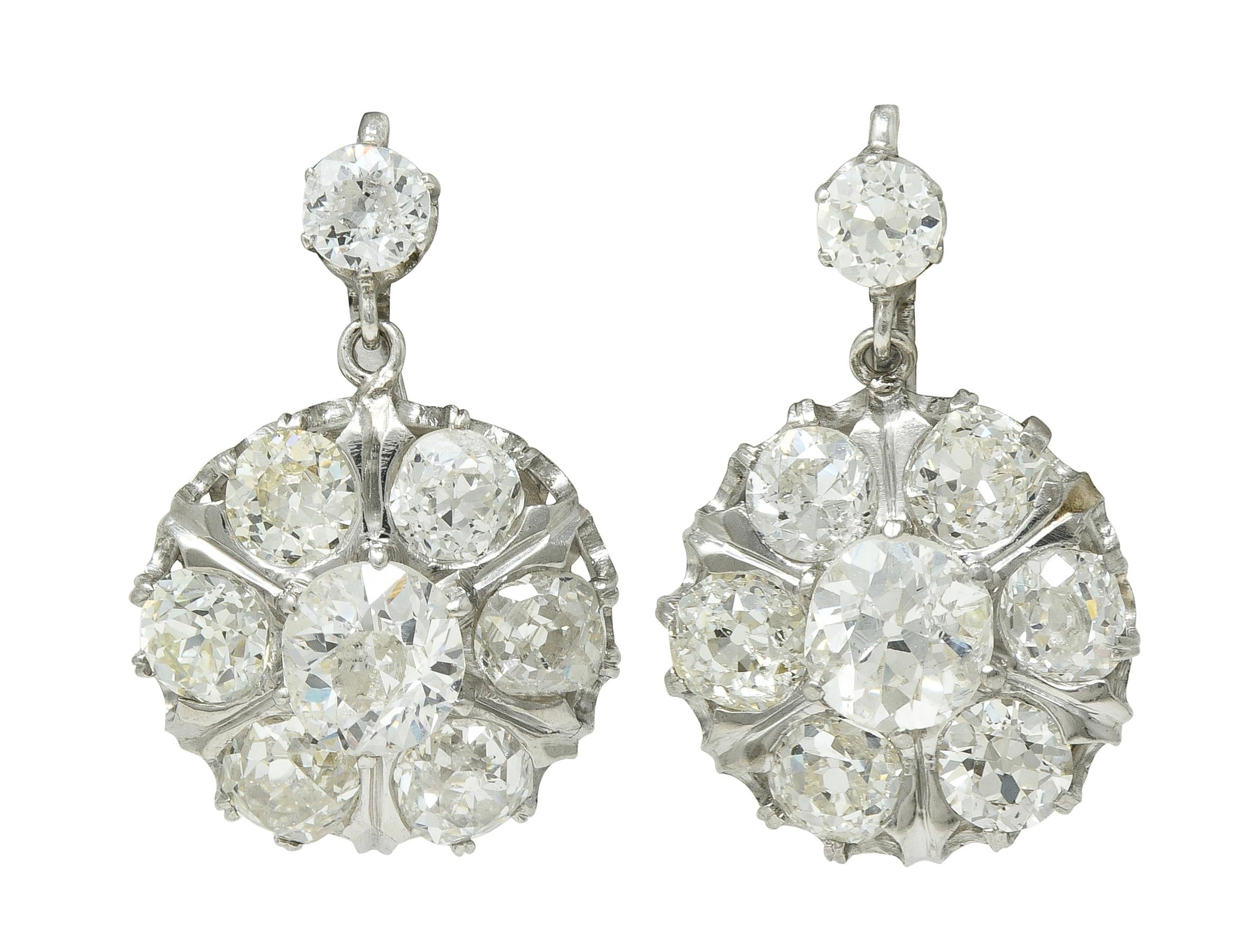 Edwardian 4.07 CTW Old Mine Cut Diamond Platinum Antique Earrings