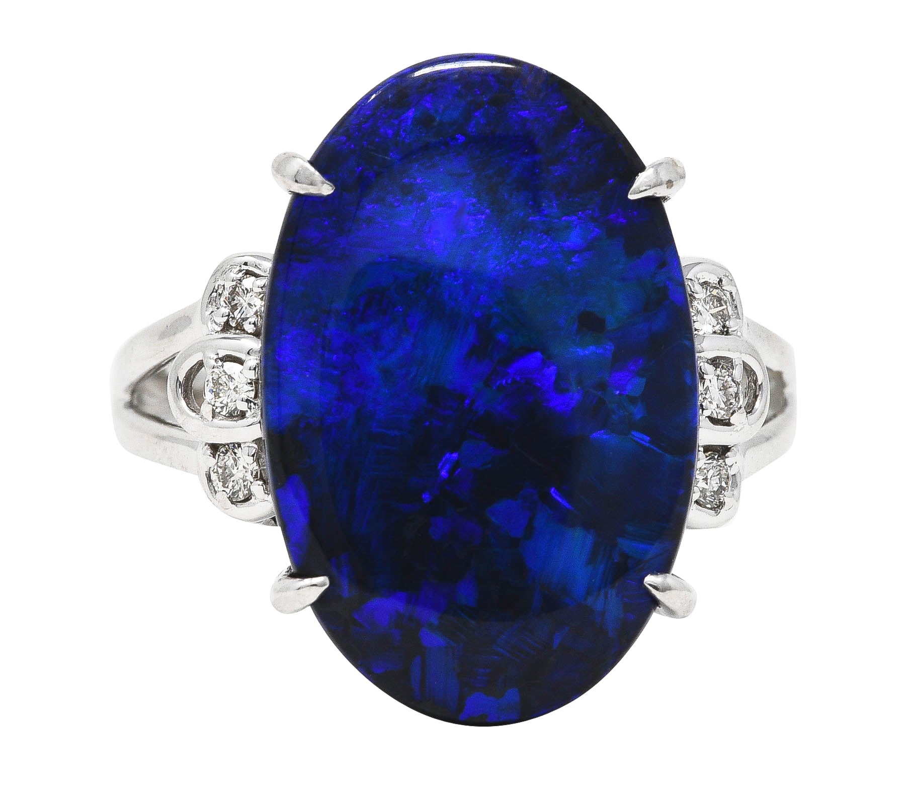 Contemporary Diamond Black Opal 18 Karat White Gold Statement Ring Wilson's Estate Jewelry