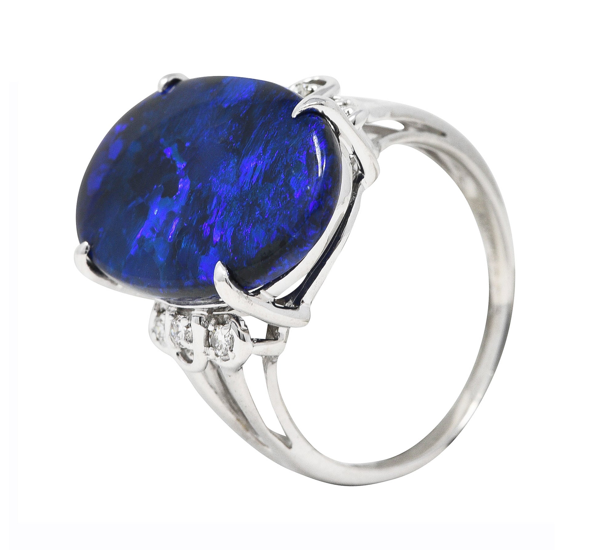 Contemporary Diamond Black Opal 18 Karat White Gold Statement Ring Wilson's Estate Jewelry