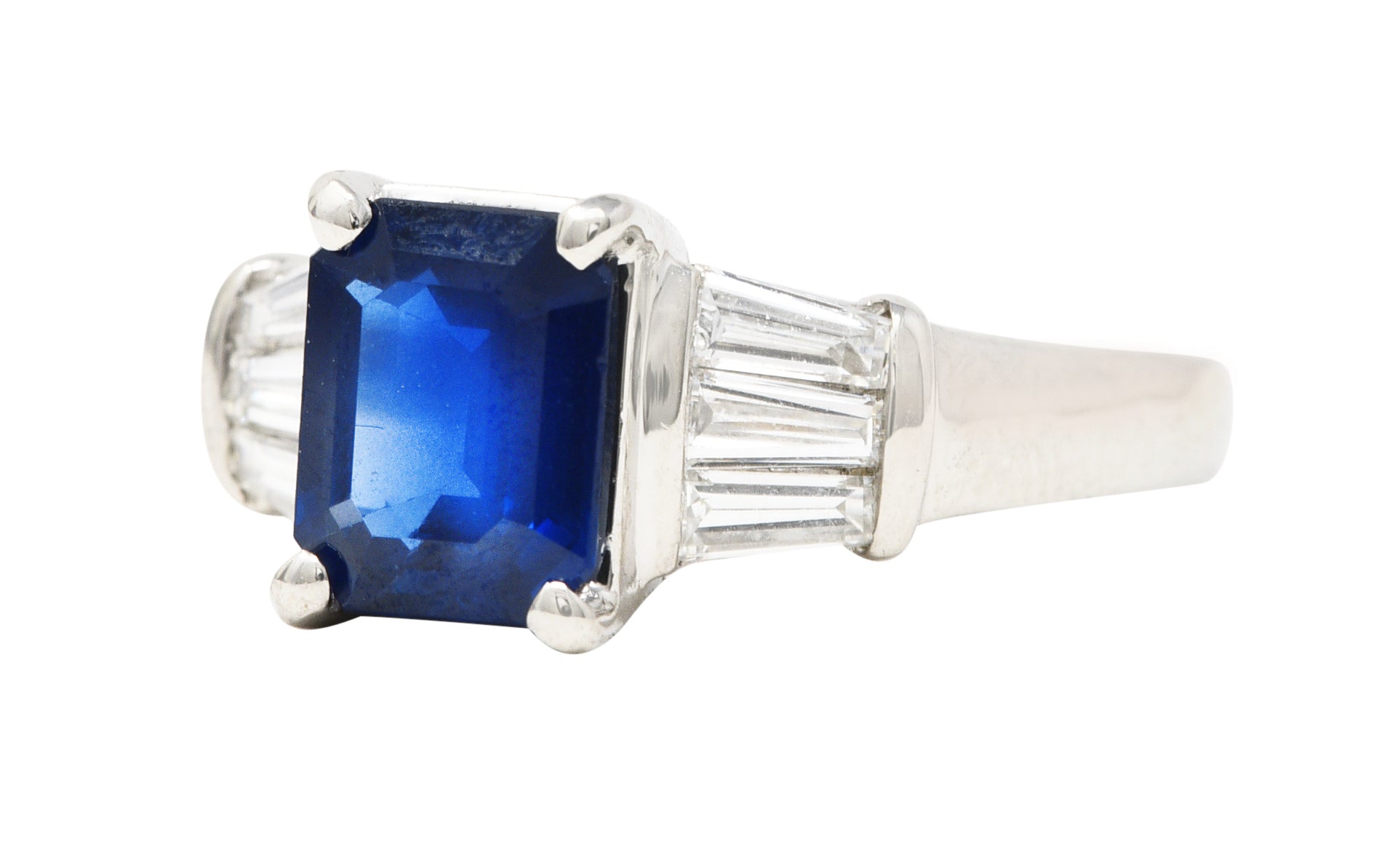 .11111 SH Contemporary 2.43 CTW Emerald Cut Sapphire Diamond Platinum Gemstone Ring Wilson's Estate Jewelry