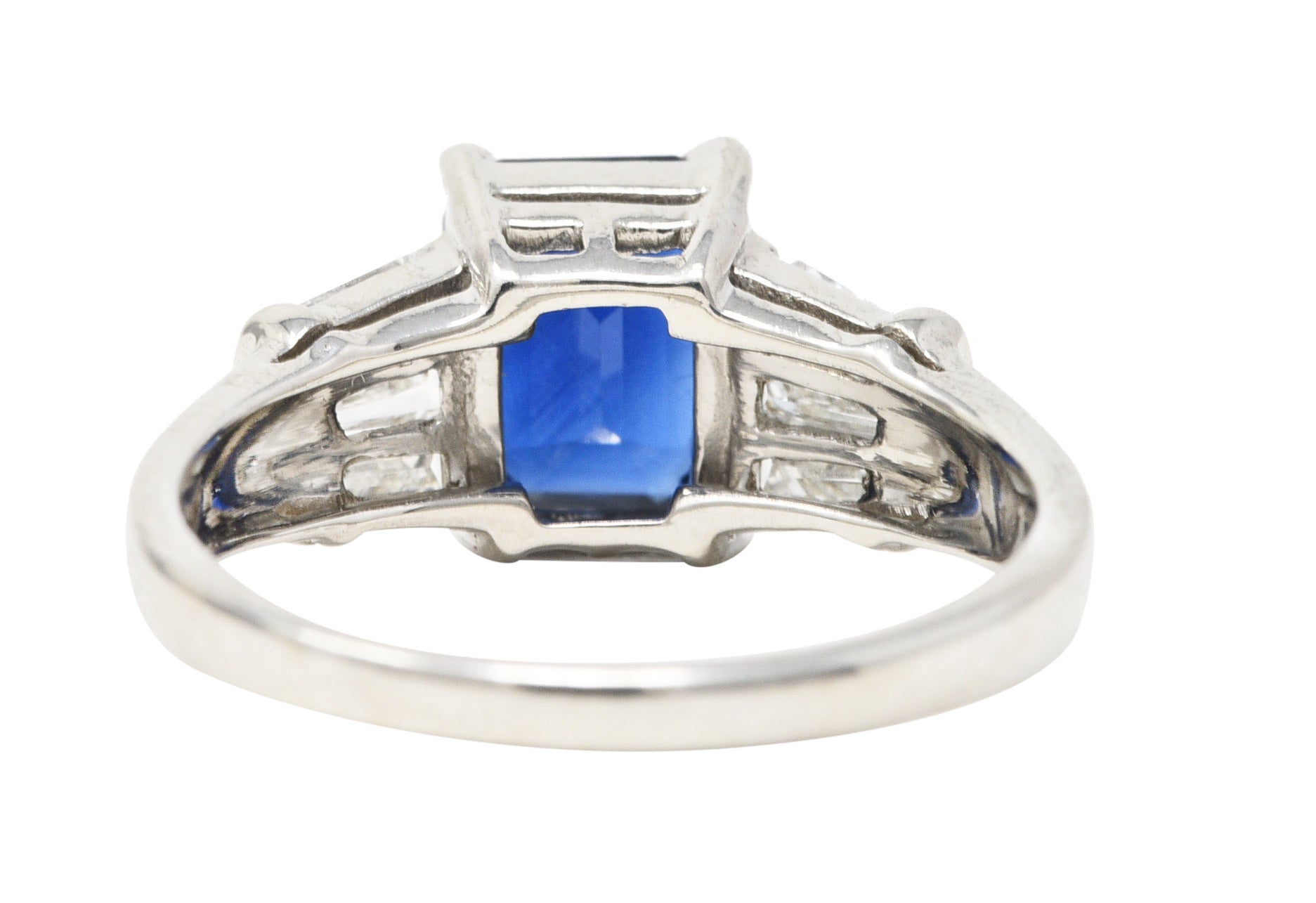 .11111 SH Contemporary 2.43 CTW Emerald Cut Sapphire Diamond Platinum Gemstone Ring Wilson's Estate Jewelry