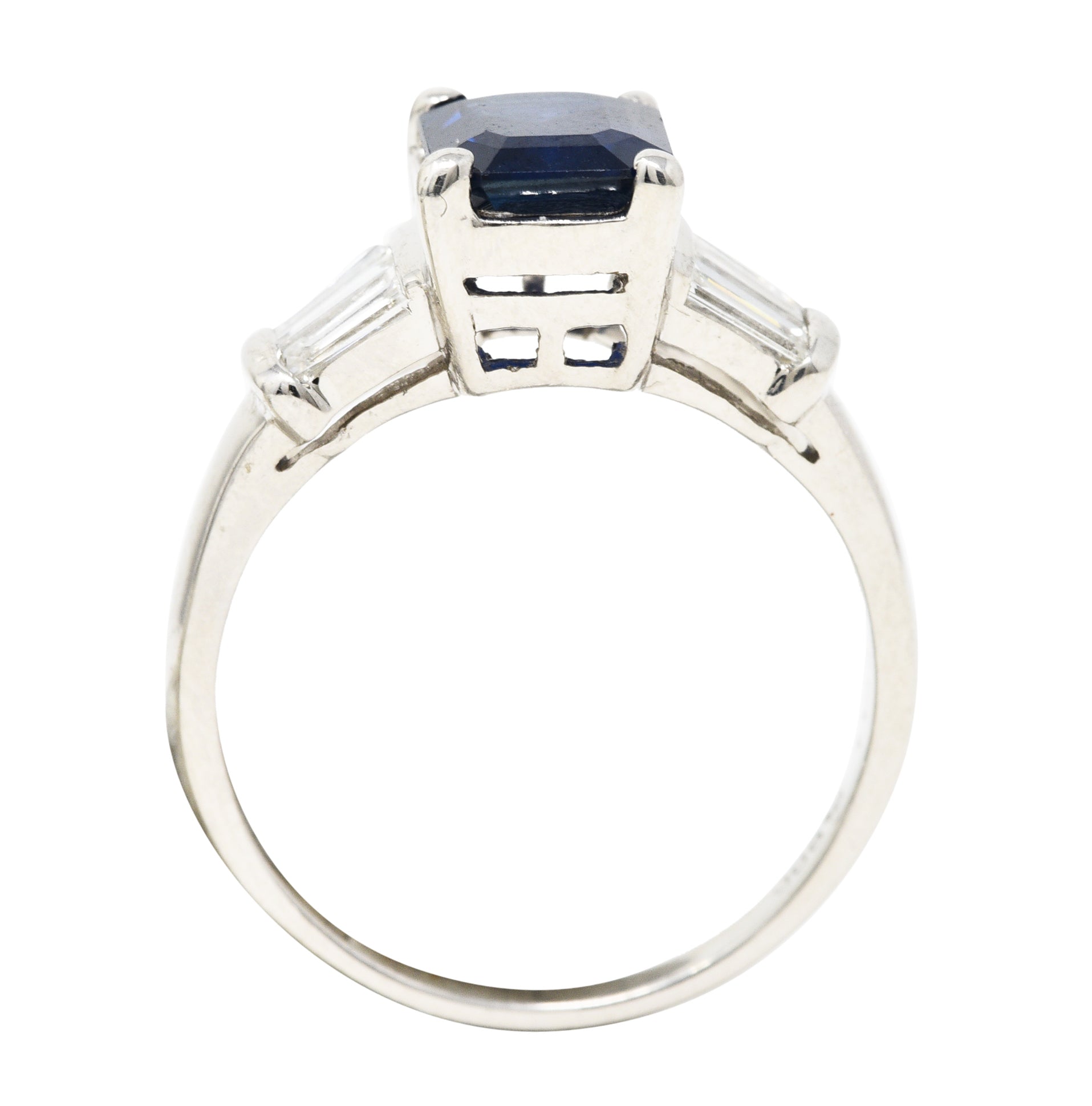 .11111 SH Contemporary 2.43 CTW Emerald Cut Sapphire Diamond Platinum Gemstone Ring Wilson's Estate Jewelry