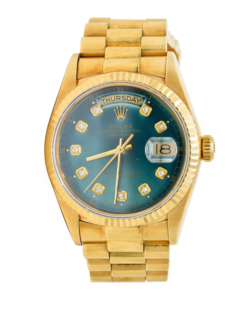 Rolex President Day-Date Vintage Men's Green Dial Diamond Unisex Watch