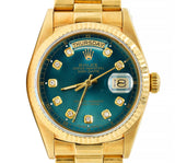 Rolex President Day-Date Vintage Men's Green Dial Diamond Unisex Watch