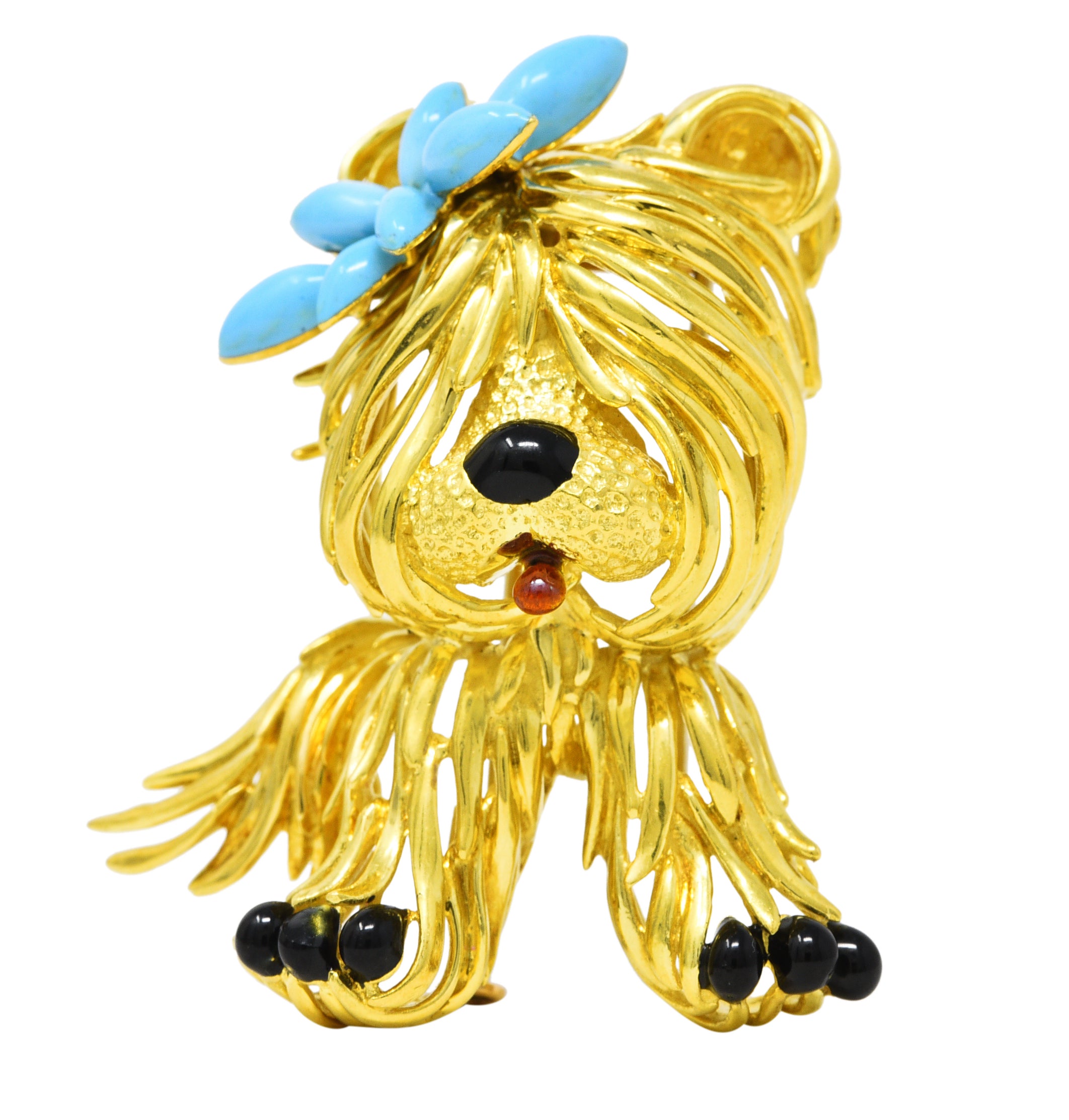 Fred Paris Enamel 18 Karat Yellow Gold Vintage French Maltese Dog Brooch Wilson's Estate Jewelry