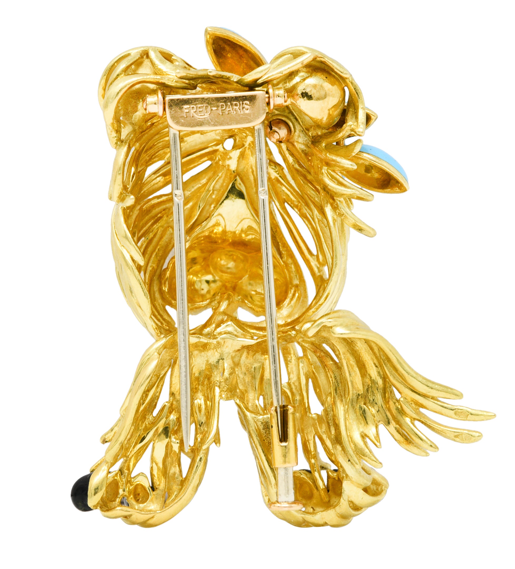 Fred Paris Enamel 18 Karat Yellow Gold Vintage French Maltese Dog Brooch Wilson's Estate Jewelry