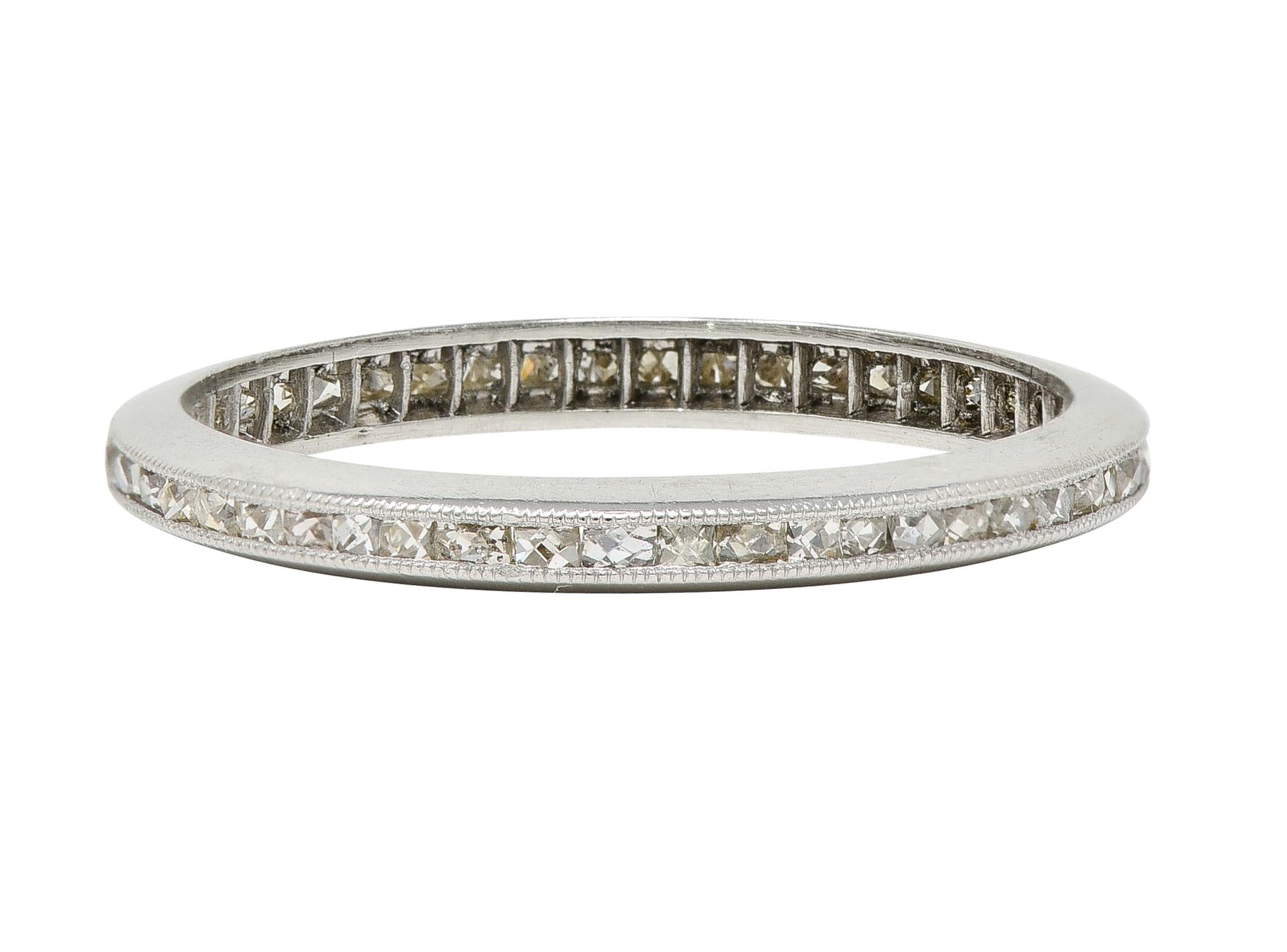 Art Deco 0.45 CTW French Cut Diamond Platinum Channel Wedding Band Ring