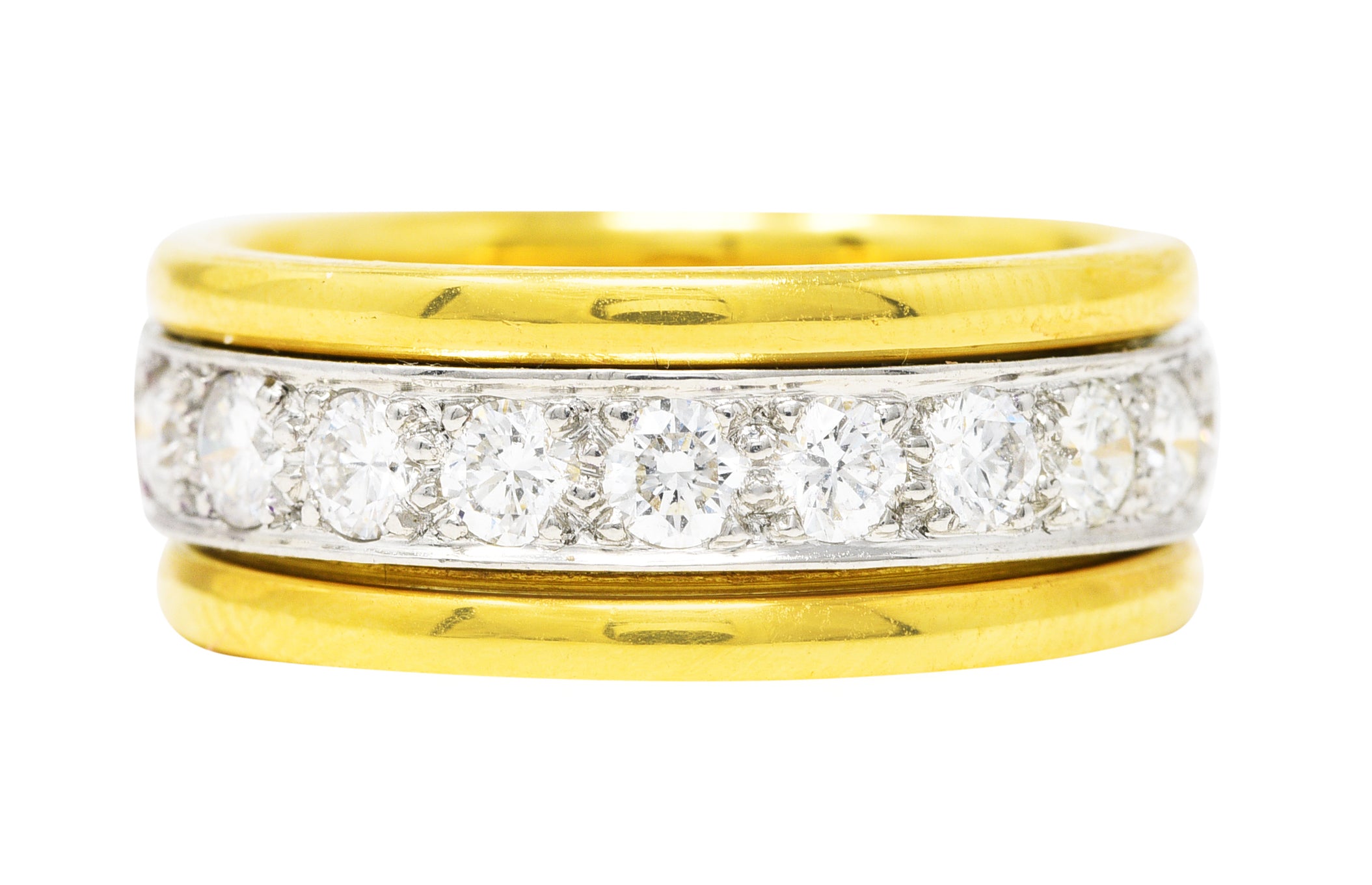 Oscar Heyman 2.00 CTW Diamond Platinum 18 Karat Yellow Gold Unisex Vintage Band Ring Wilson's Estate Jewelry