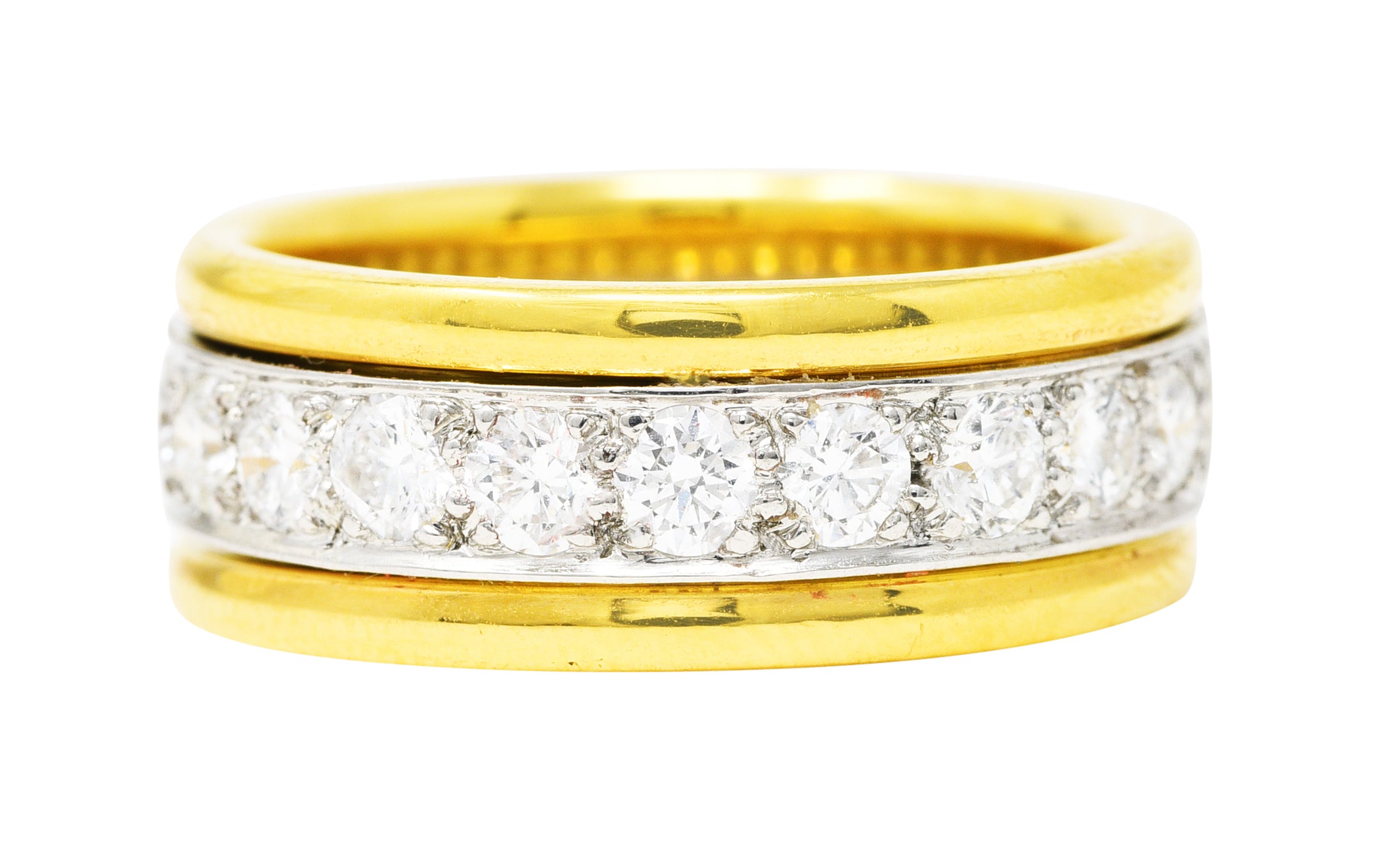 Oscar Heyman 2.00 CTW Diamond Platinum 18 Karat Yellow Gold Unisex Vintage Band Ring Wilson's Estate Jewelry