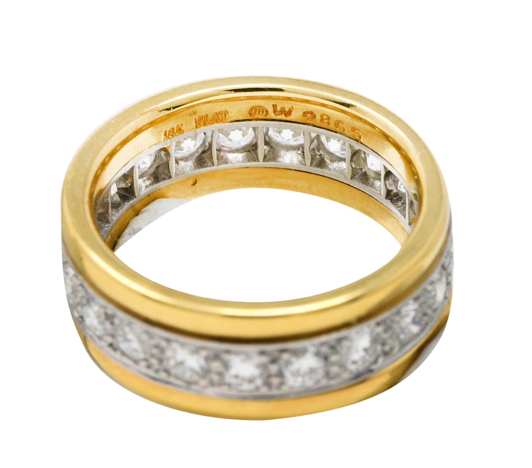 Oscar Heyman 2.00 CTW Diamond Platinum 18 Karat Yellow Gold Unisex Vintage Band Ring Wilson's Estate Jewelry