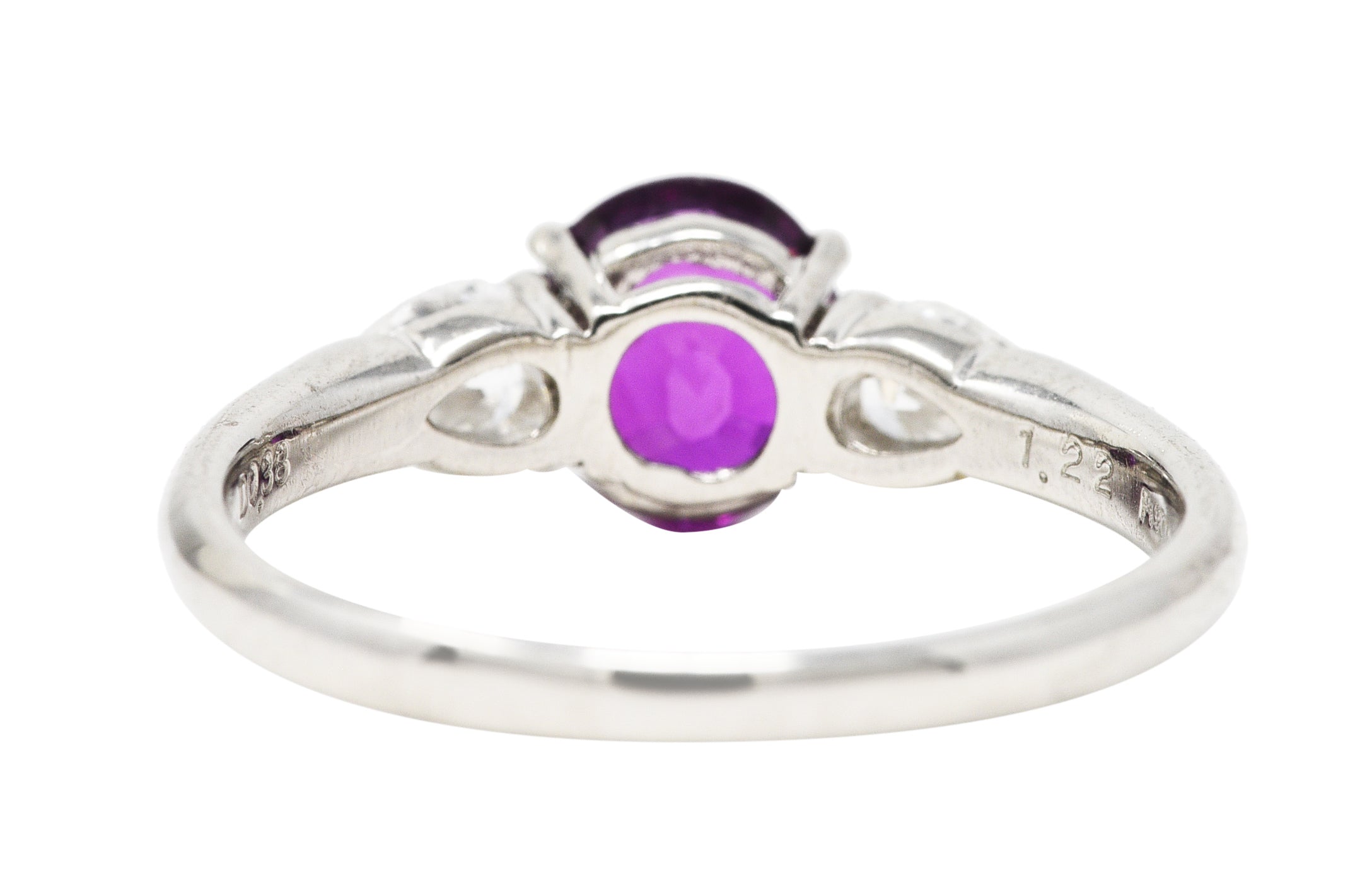 Contemporary 1.60 CTW Pink Sapphire Diamond Platinum Three Stone Ring Wilson's Estate Jewelry