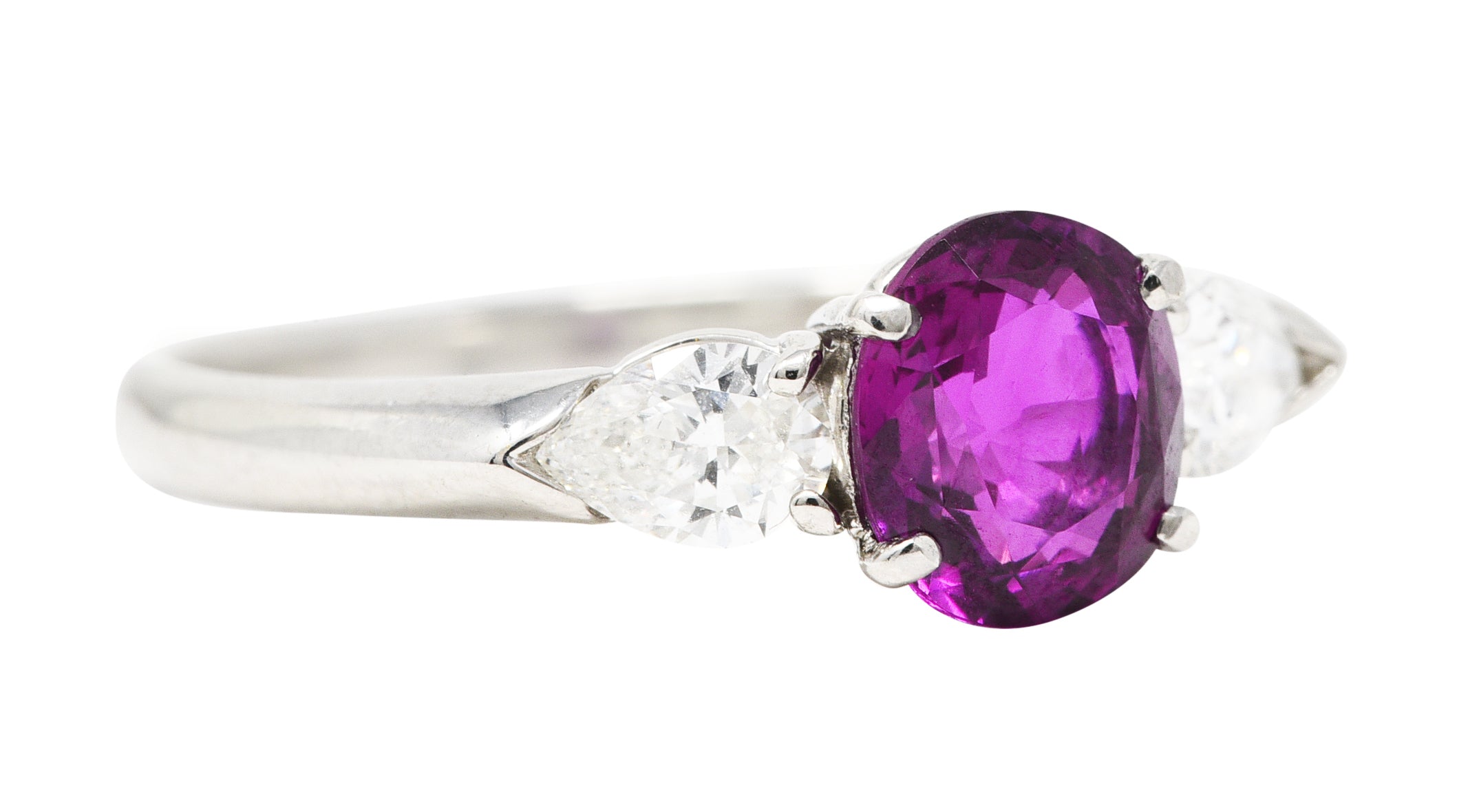 Contemporary 1.60 CTW Pink Sapphire Diamond Platinum Three Stone Ring Wilson's Estate Jewelry