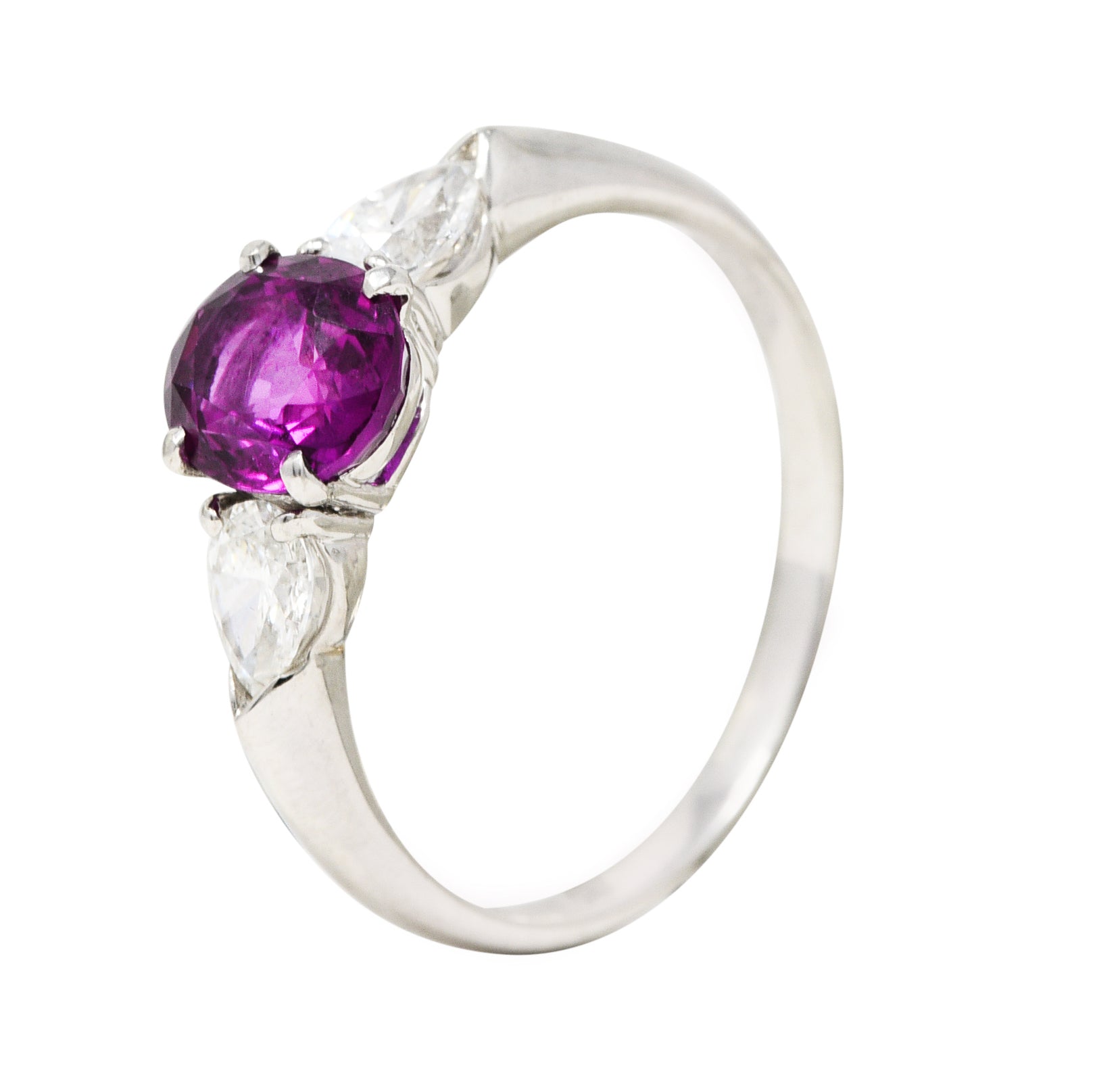 Contemporary 1.60 CTW Pink Sapphire Diamond Platinum Three Stone Ring Wilson's Estate Jewelry