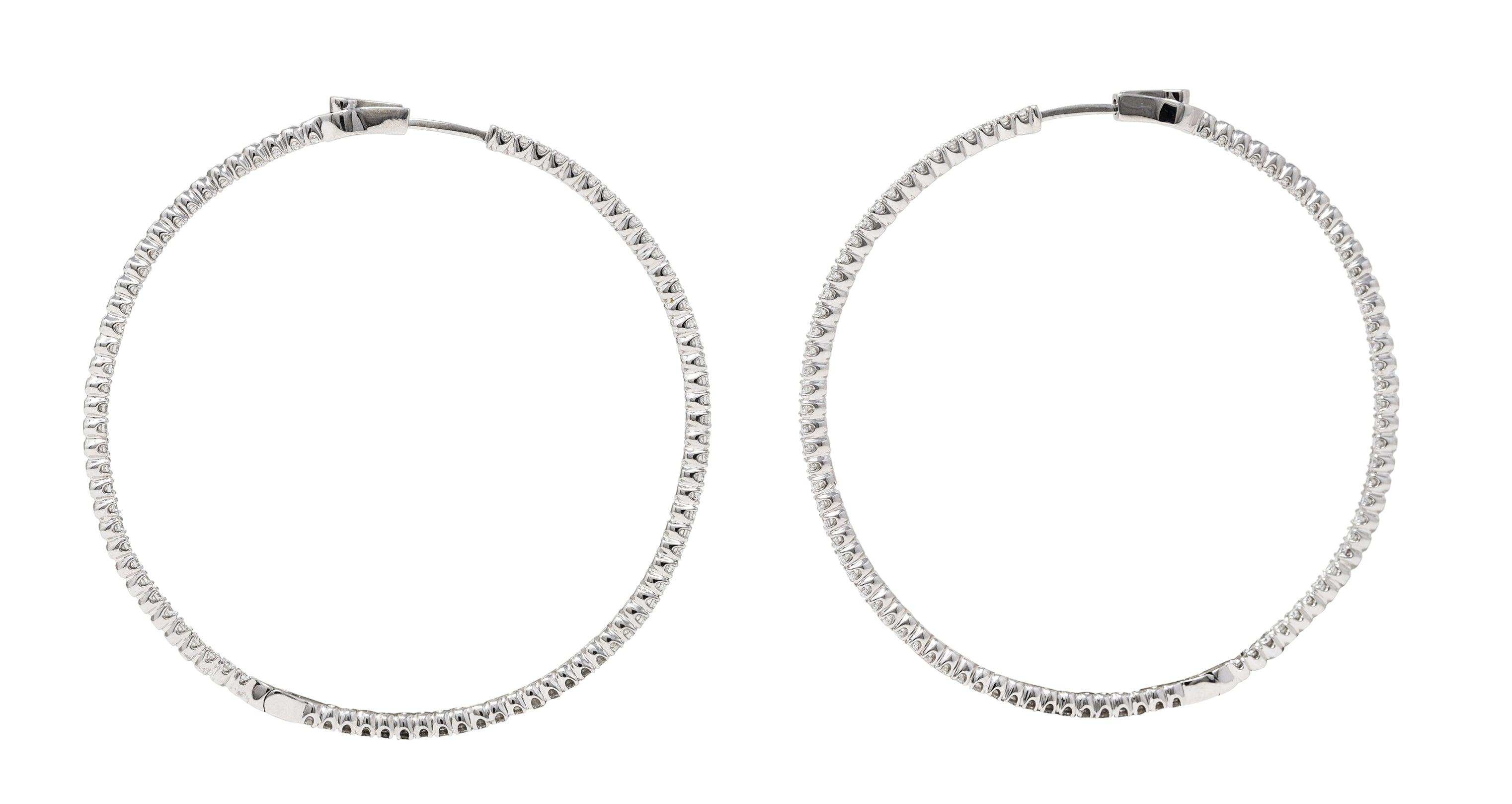 Contemporary 3.05 CTW Diamond 18 Karat White Gold 58 MM Hoop Earrings Wilson's Estate Jewelry