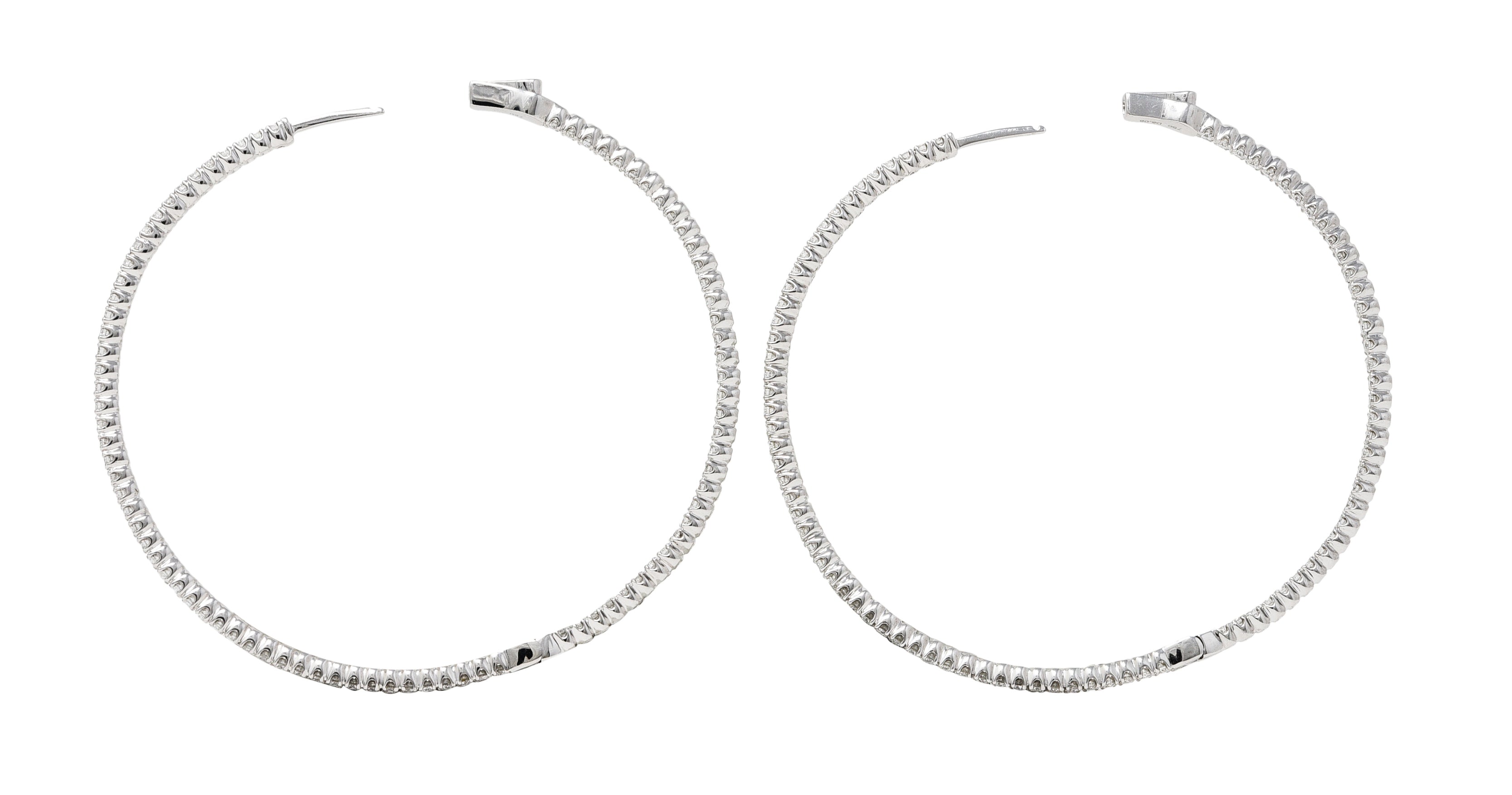 Contemporary 3.05 CTW Diamond 18 Karat White Gold 58 MM Hoop Earrings Wilson's Estate Jewelry