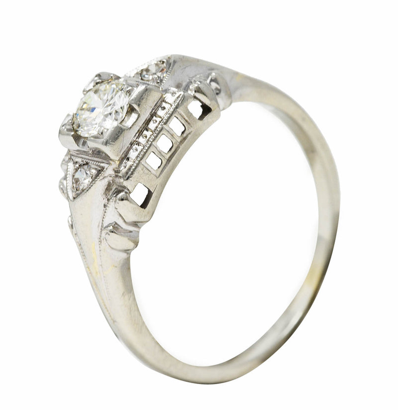 Art Deco Transitional Diamond 18 Karat White Gold Engagement Ring Wilson's Estate Jewelry