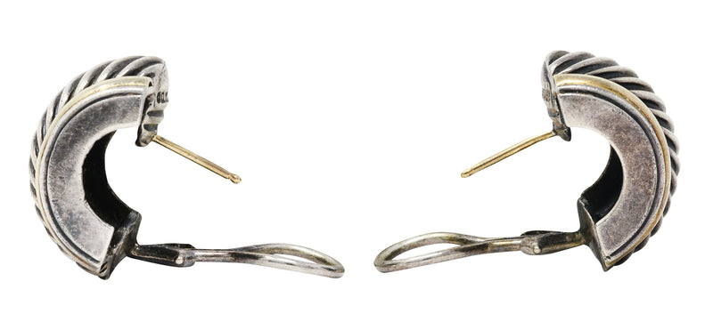 1990's David Yurman 14 Karat Gold Sterling Silver Classic Cable Half Hoop EarringsEarrings - Wilson's Estate Jewelry