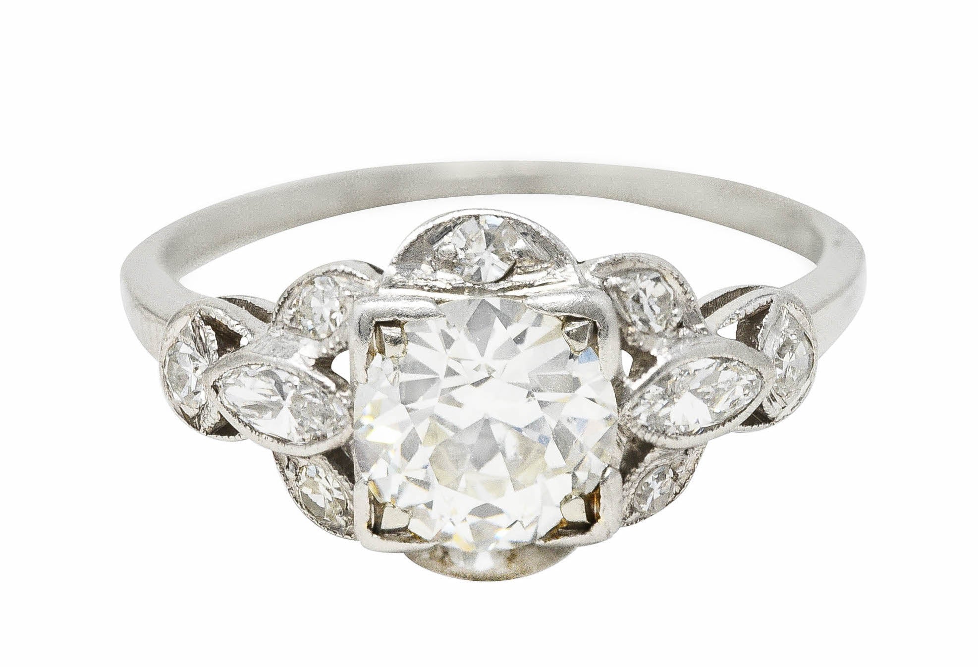 Art Deco 1.35 CTW Old European Diamond Platinum Cluster Engagement Ring Wilson's Estate Jewelry