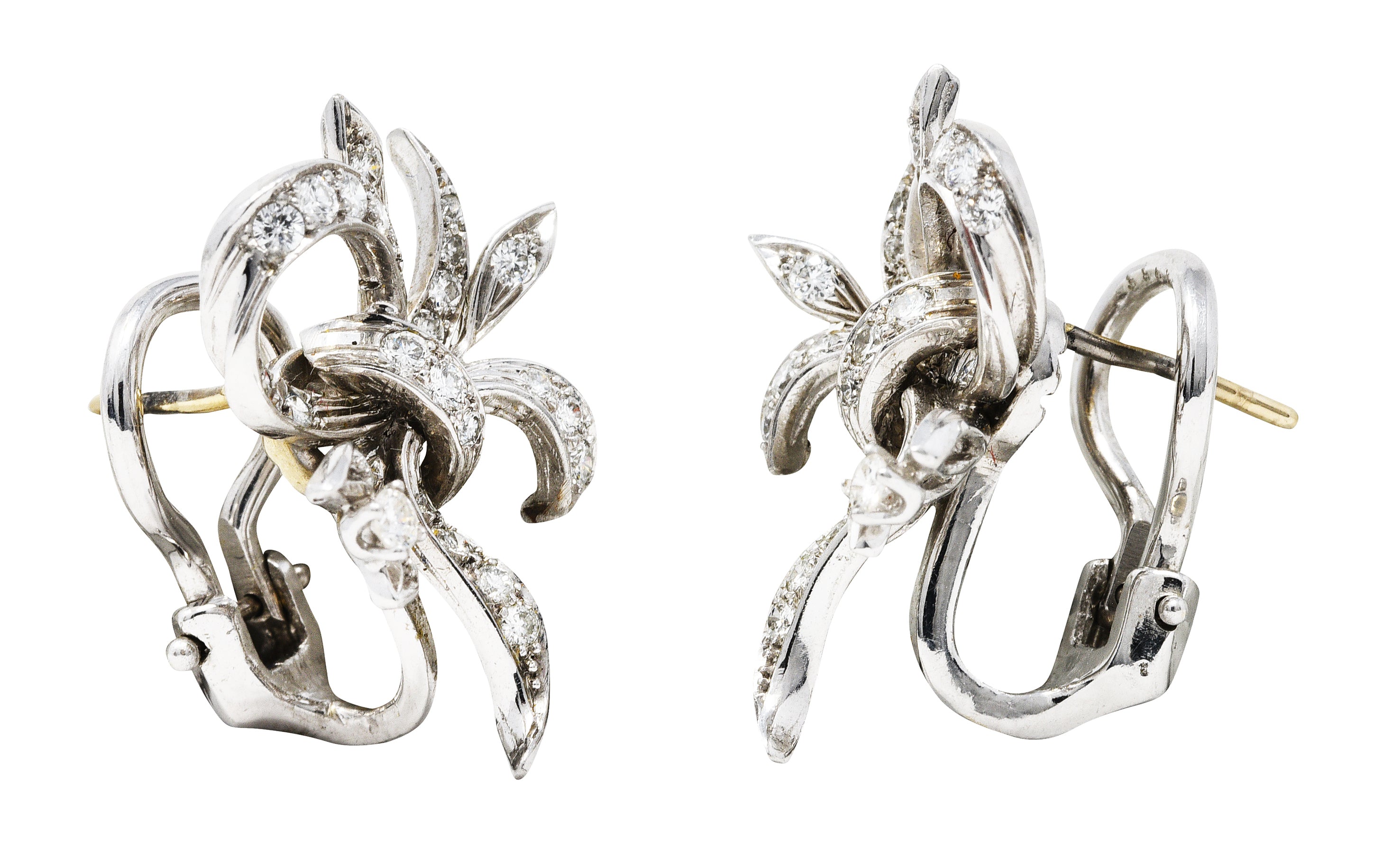 1950's Mid-Century 1.00 CTW Diamond Platinum Ribbon EarringsEarrings - Wilson's Estate Jewelry