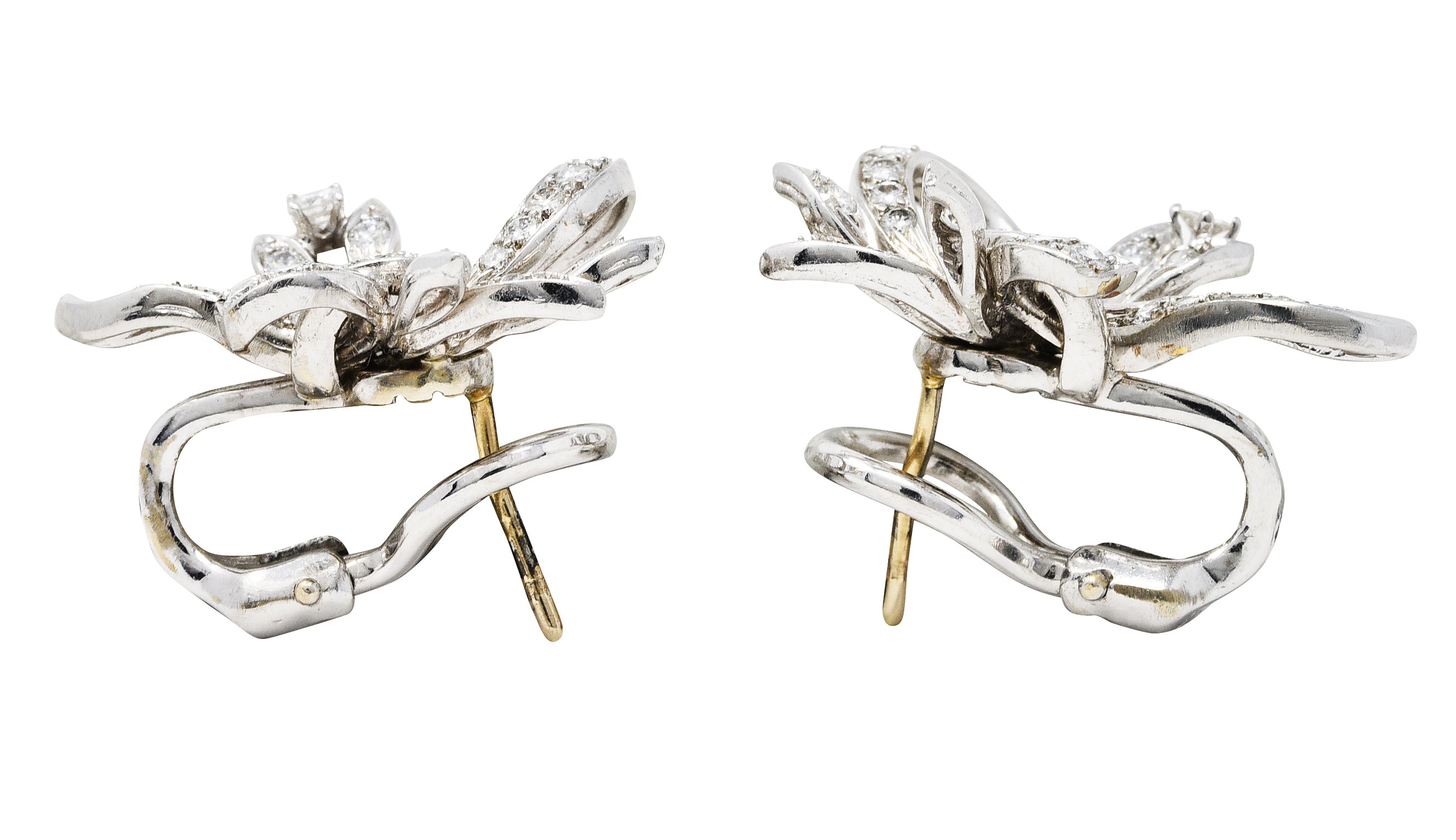 1950's Mid-Century 1.00 CTW Diamond Platinum Ribbon EarringsEarrings - Wilson's Estate Jewelry