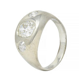 1960s 1.11 CTW Old Mine Cut Diamond Platinum Vintage Gypsy Three Stone Ring