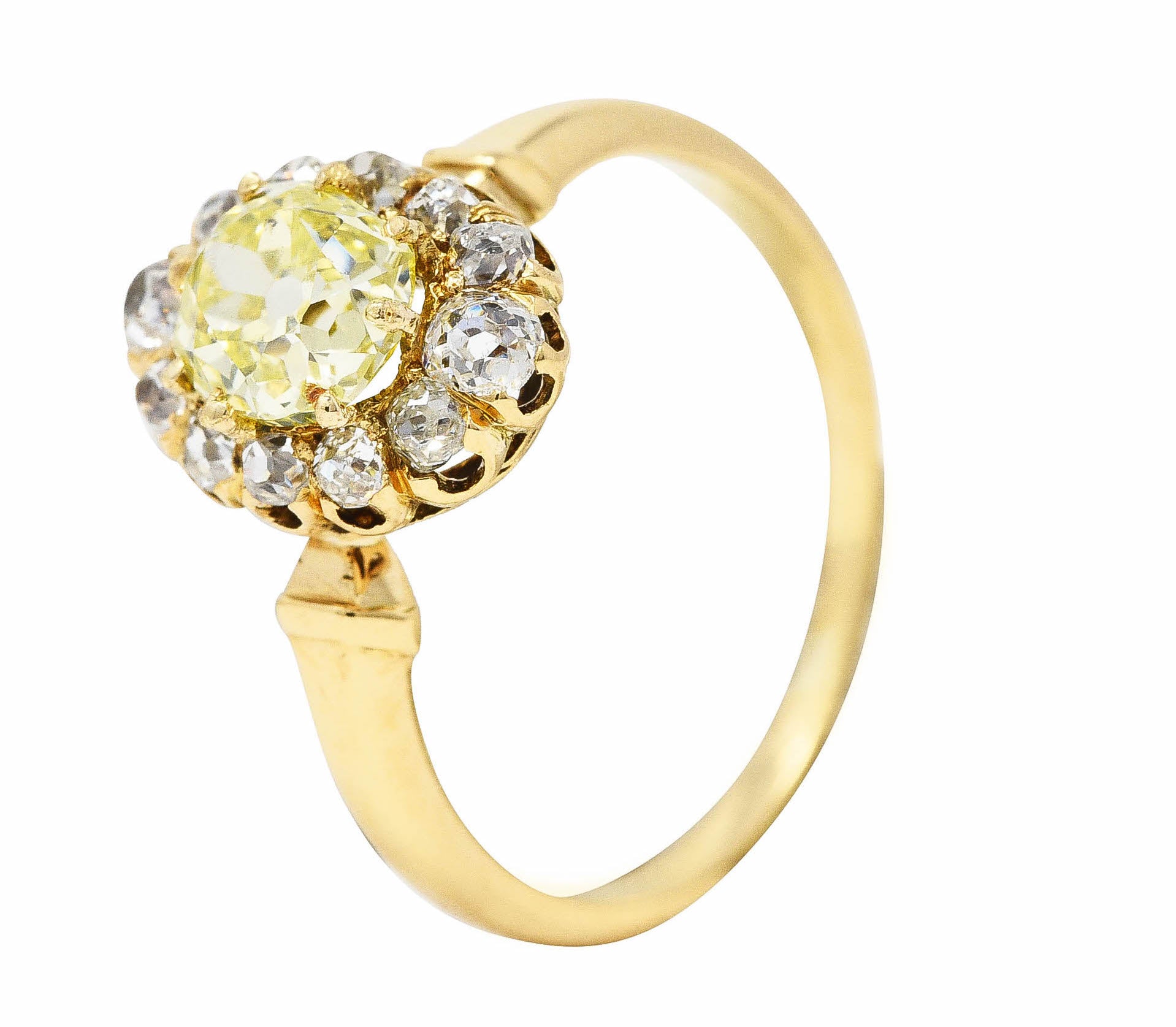 Victorian 1.20 CTW Fancy Yellow Colored Diamond 18 Karat Yellow Gold Antique Cluster Ring Wilson's Estate Jewelry