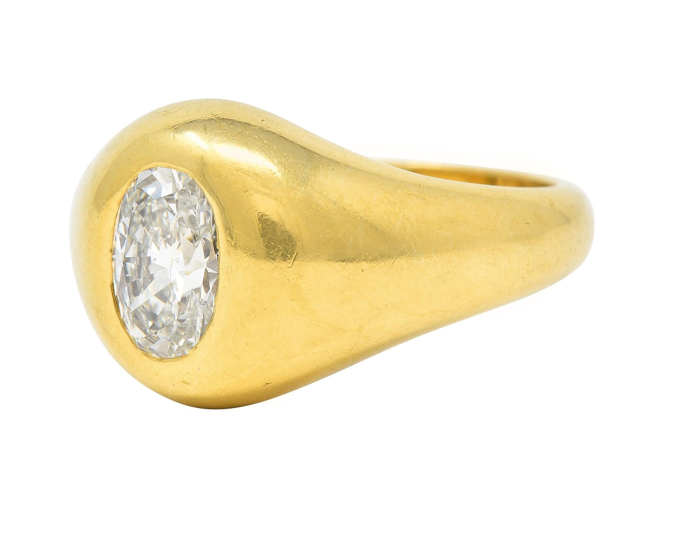 Cartier 1960's 1.22 CTW Oval Cut Diamond 18 Karat Yellow Gold Unisex Signet Ring