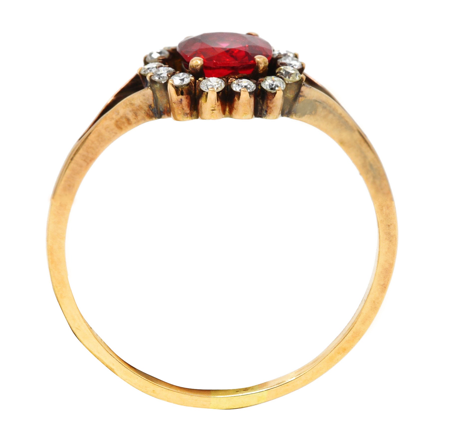 Victorian Red Spinel Diamond 14 Karat Yellow Gold Antique Cluster Ring Wilson's Estate Jewelry