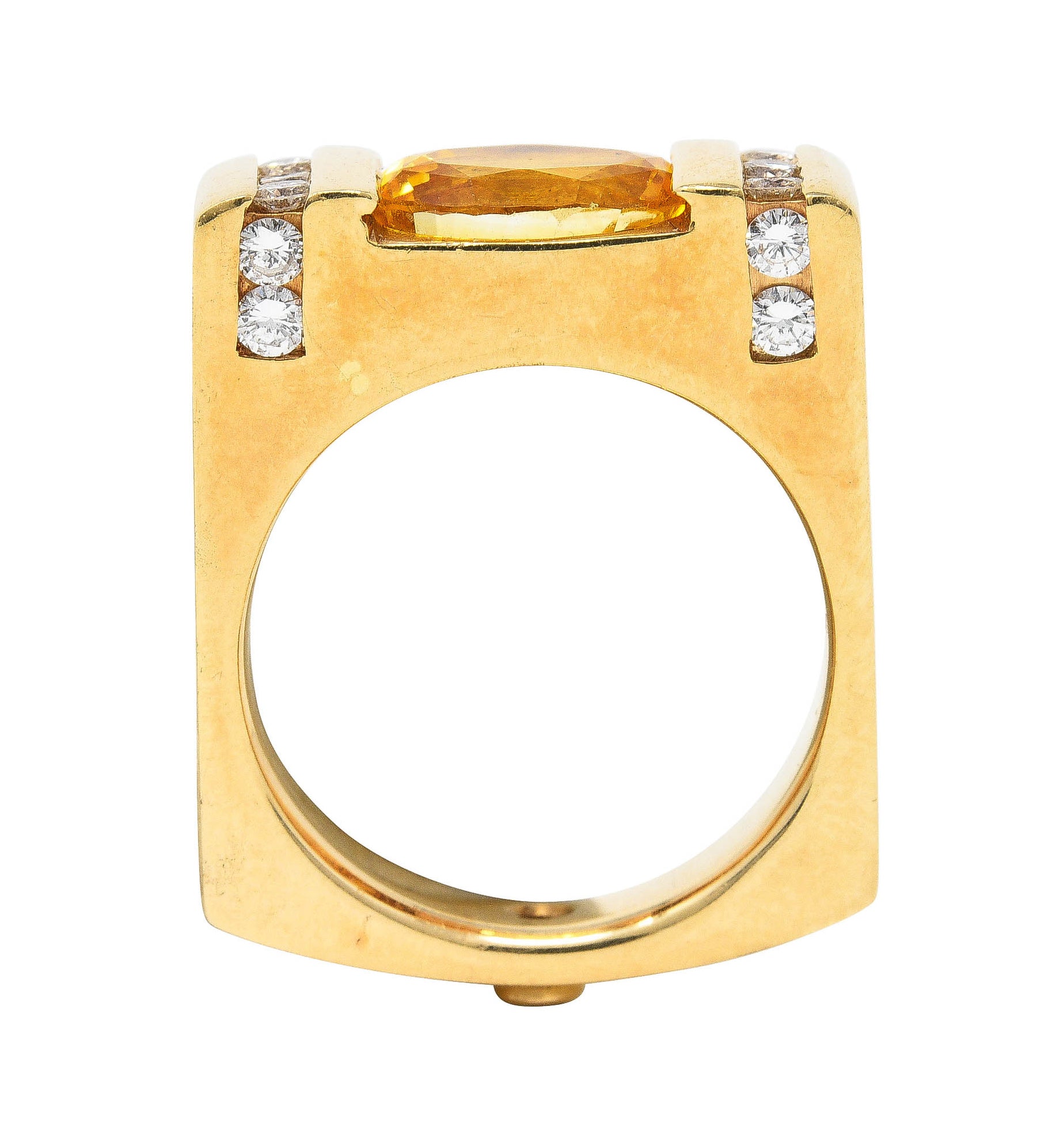 Modern 3.45 CTW Yellow Sapphire Diamond 14 Karat Gold Cushion Band RingRing - Wilson's Estate Jewelry