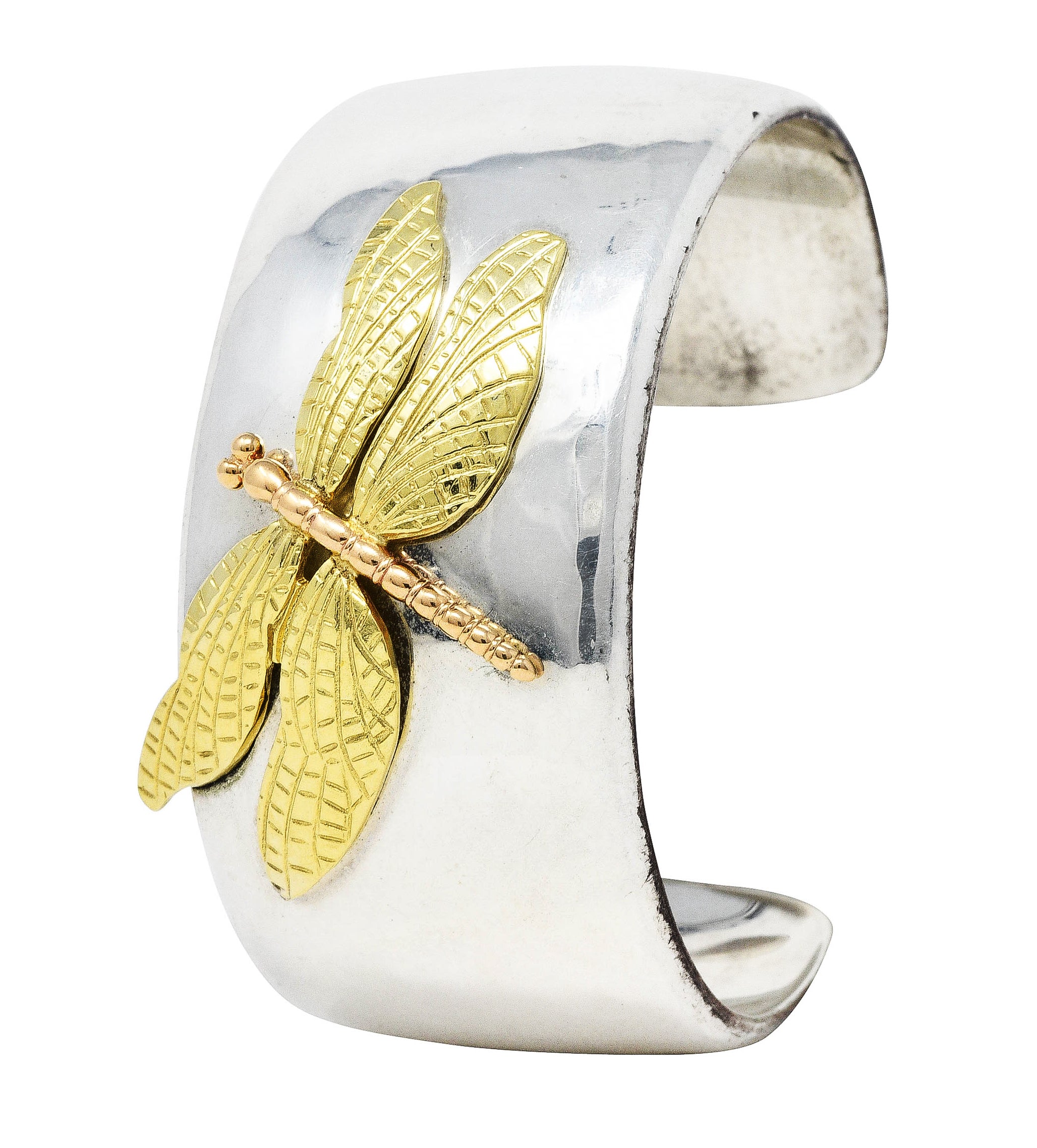 Vintage Tiffany & Co. 18 Karat Two-Tone Gold Sterling Silver Dragonfly Cuff Braceletbracelet - Wilson's Estate Jewelry