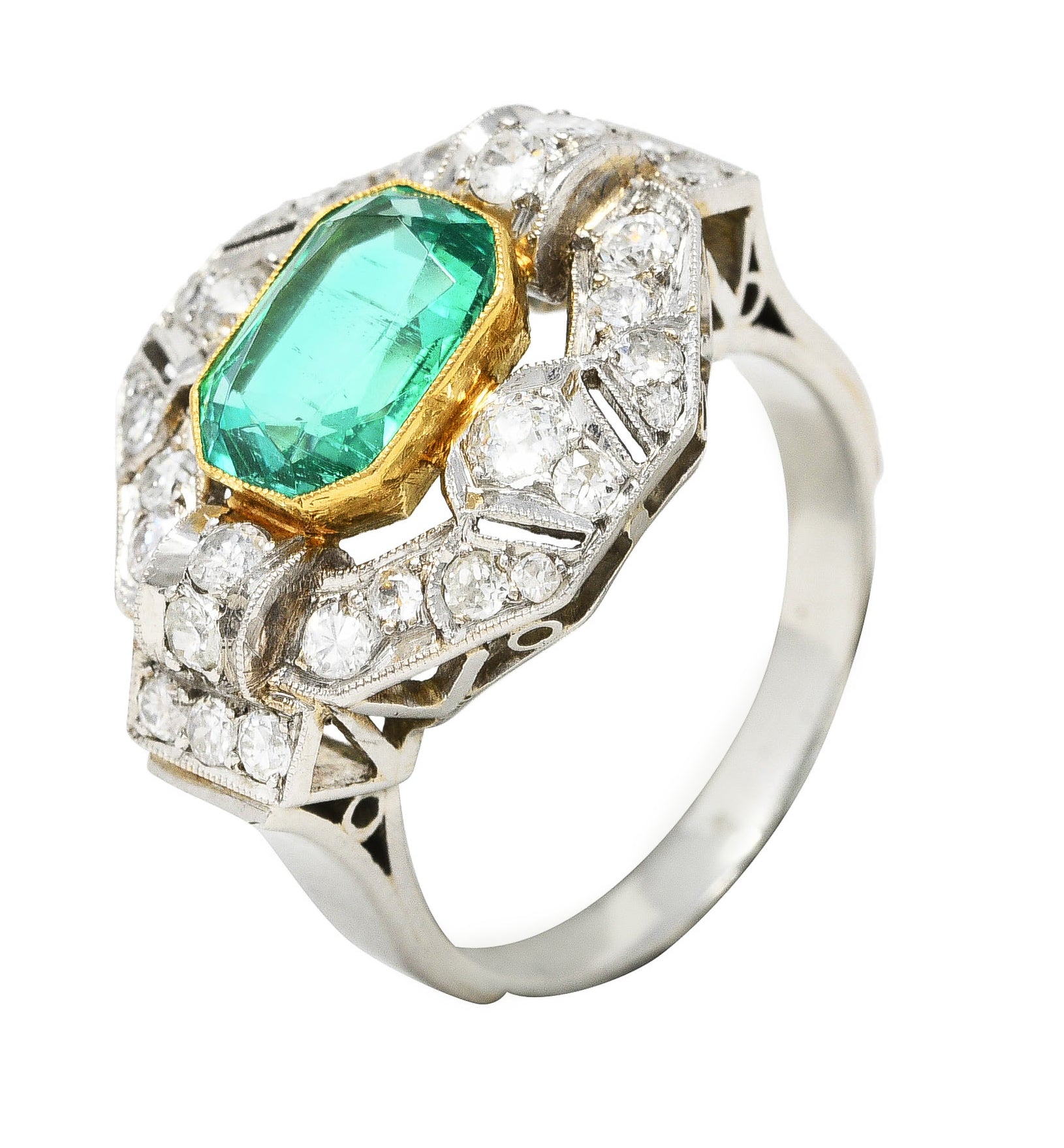 .11111 # SH Vintage 4.15 CTW No Oil Colombian Emerald Platinum 18 Karat Yellow Gold Statement Ring GIA Wilson's Estate Jewelry