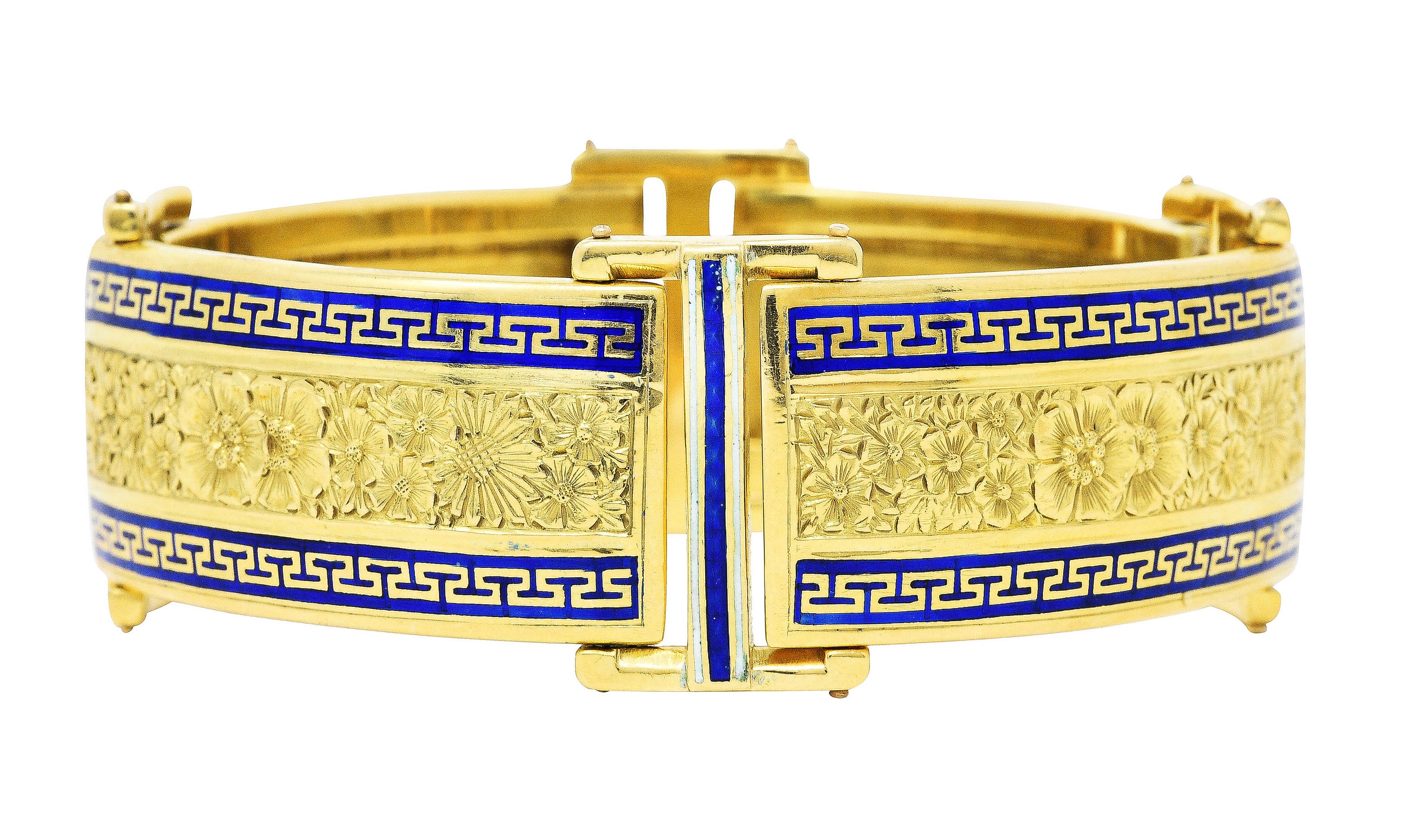 Victorian Enamel 18 Karat Gold Greek Key Panel Braceletbracelet - Wilson's Estate Jewelry