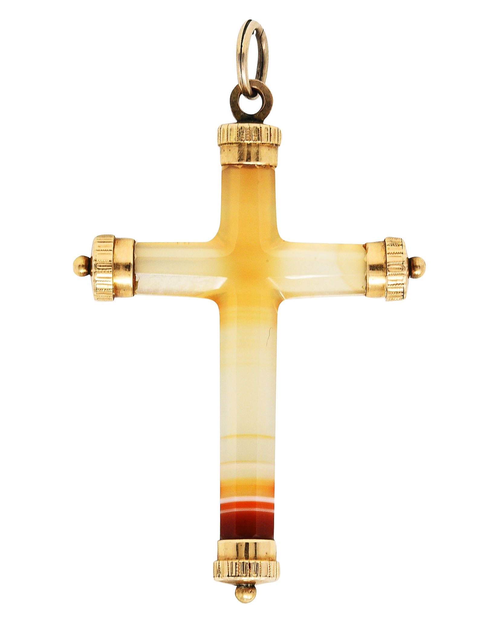 Victorian Banded Agate 14 Karat Gold Cross Pendant Wilson's Estate Jewelry