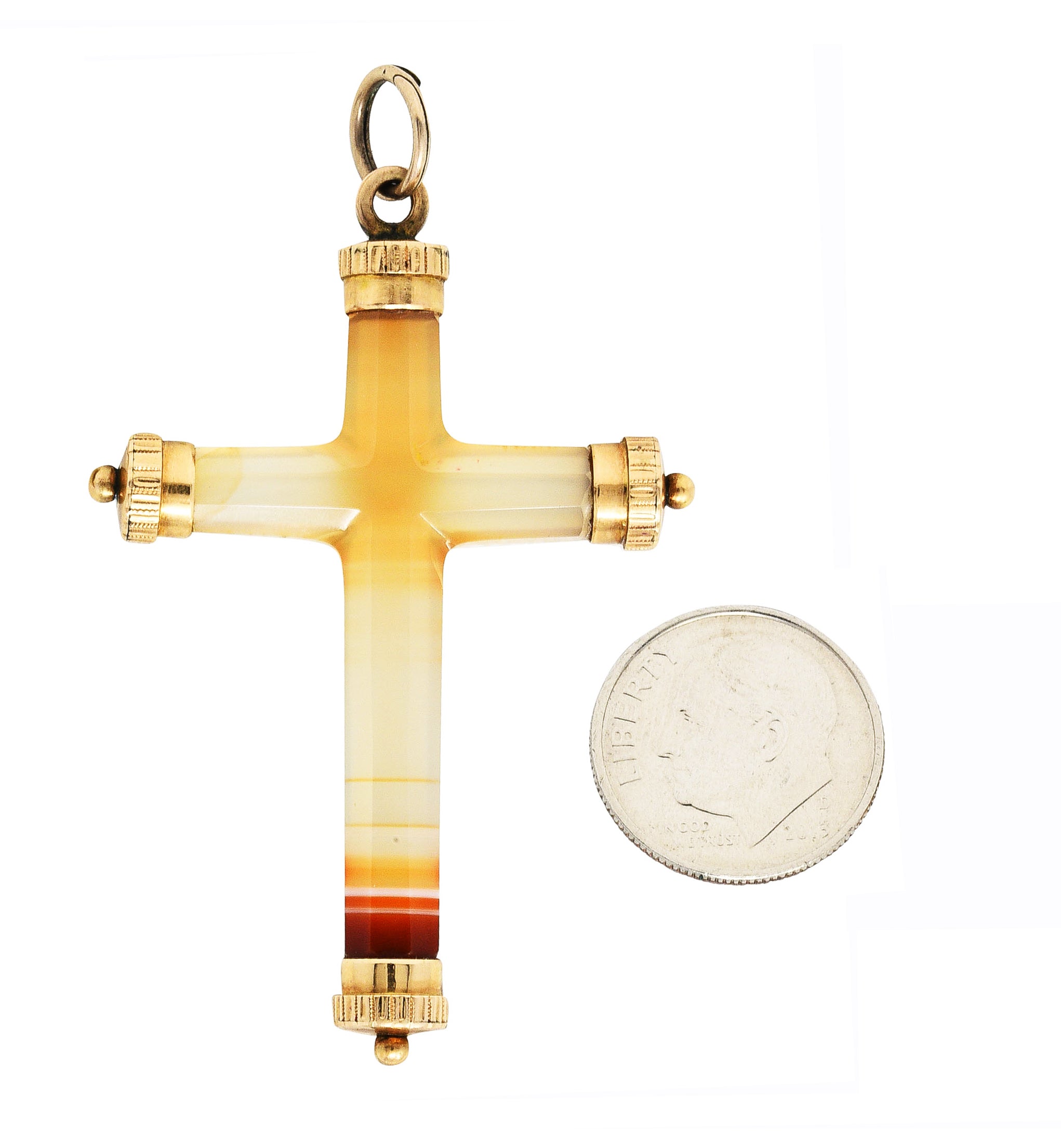 Victorian Banded Agate 14 Karat Gold Cross Pendant Wilson's Estate Jewelry