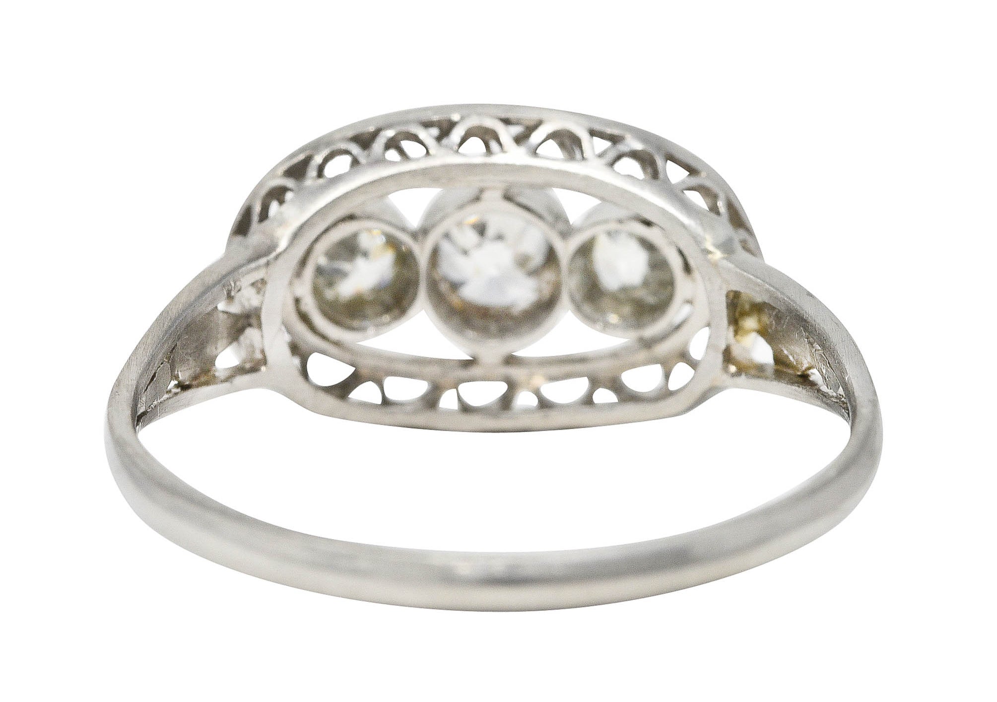 1910 Edwardian 0.27 CTW Old Mine Diamond Antique Three Stone Band Ring Wilson's Estate Jewelry