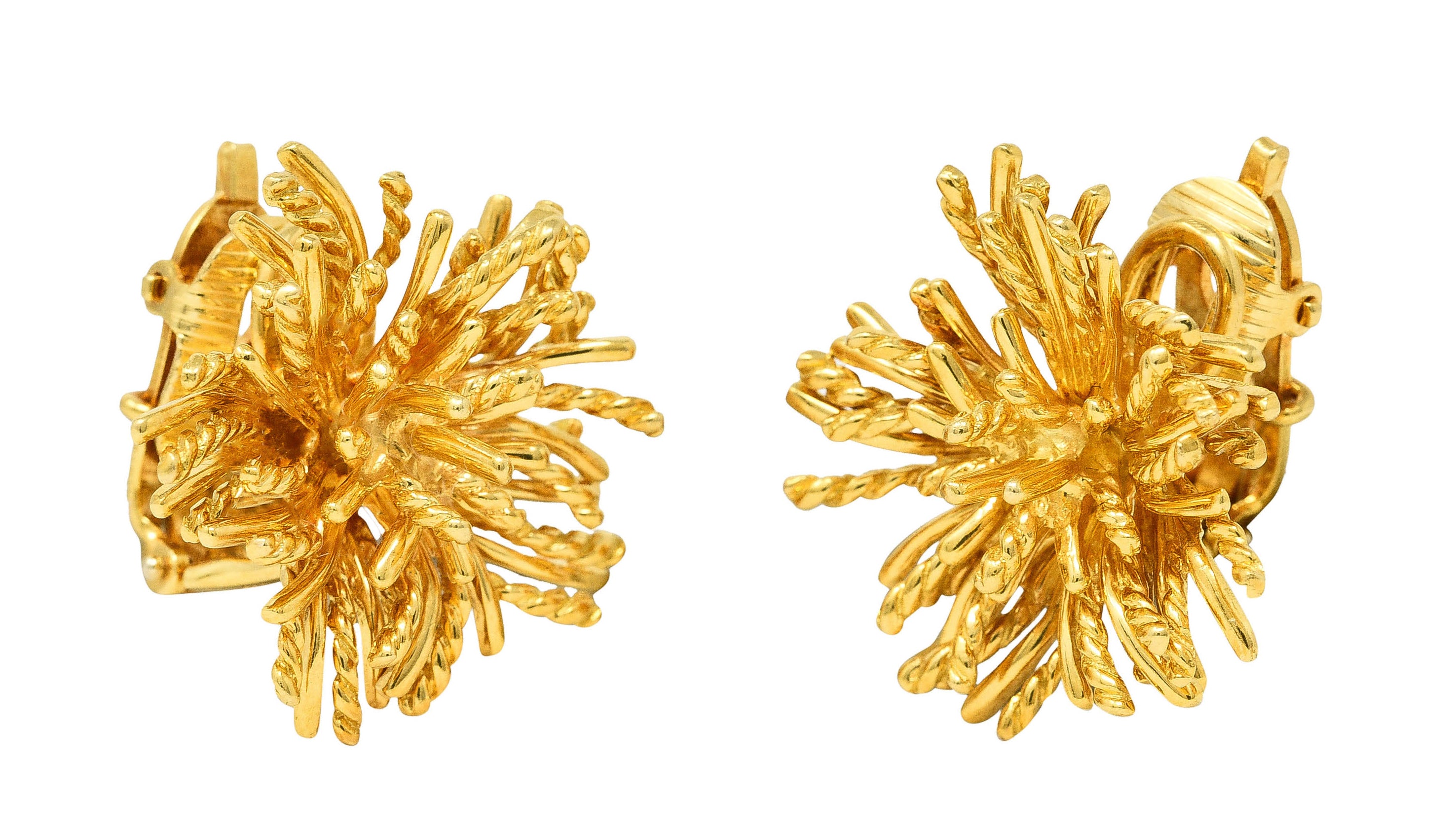 1970's Tiffany & Co. 18 Karat Yellow Gold Twisted Rope Burst Vintage Ear-Clip Earrings Wilson's Estate Jewelry