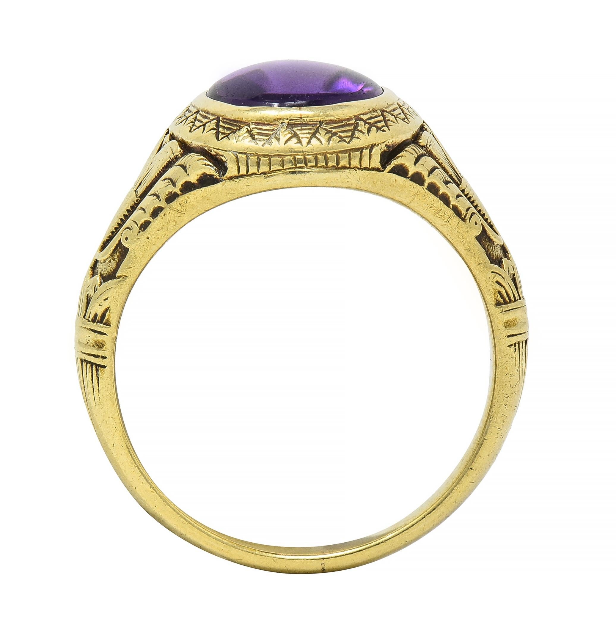 Jones & Woodland Art Nouveau Egyptian Revival Amethyst 14 Karat Gold Lotus Ring