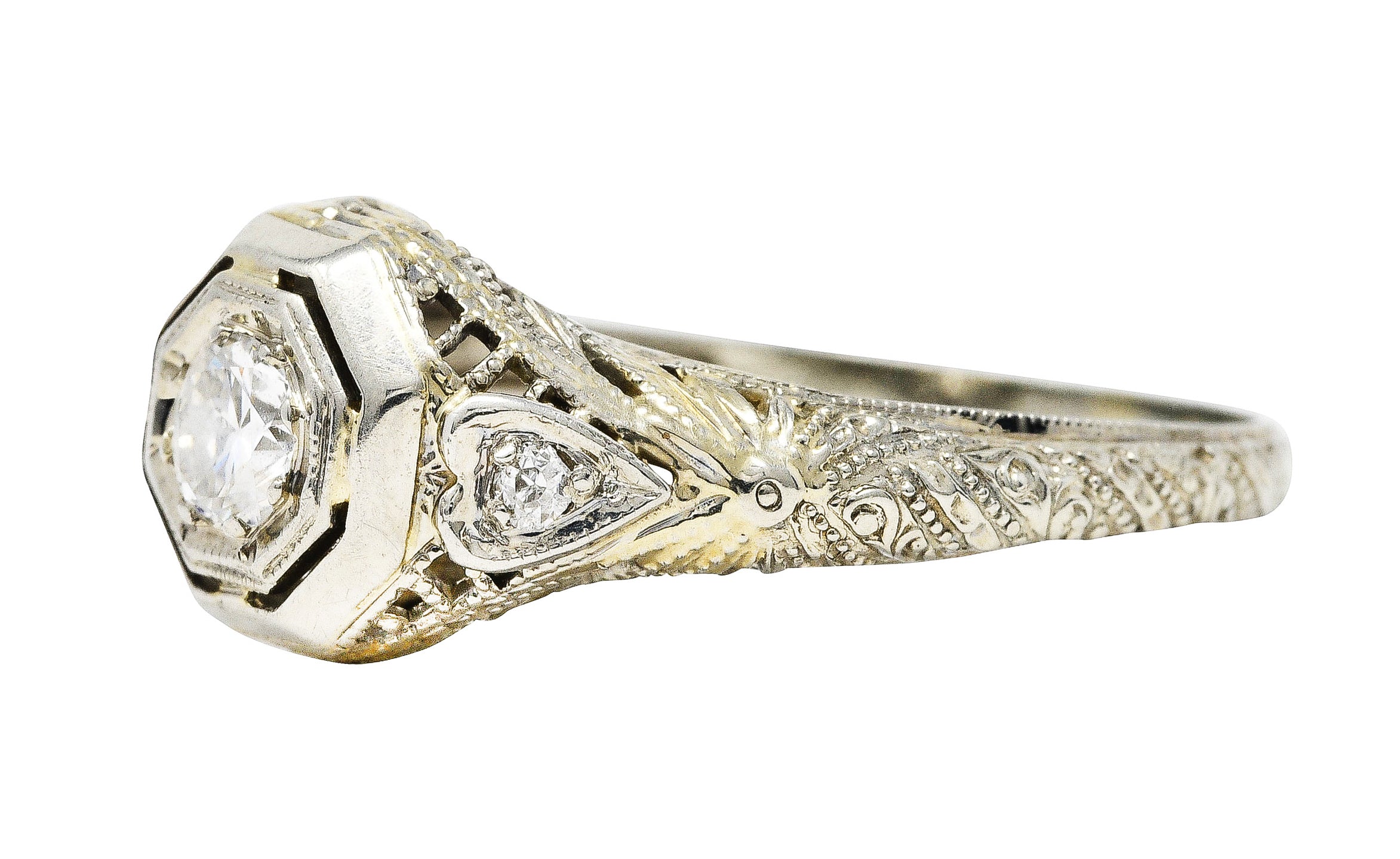 1920's Art Deco Diamond 18 Karat White Gold Heart Engagement RingRing - Wilson's Estate Jewelry