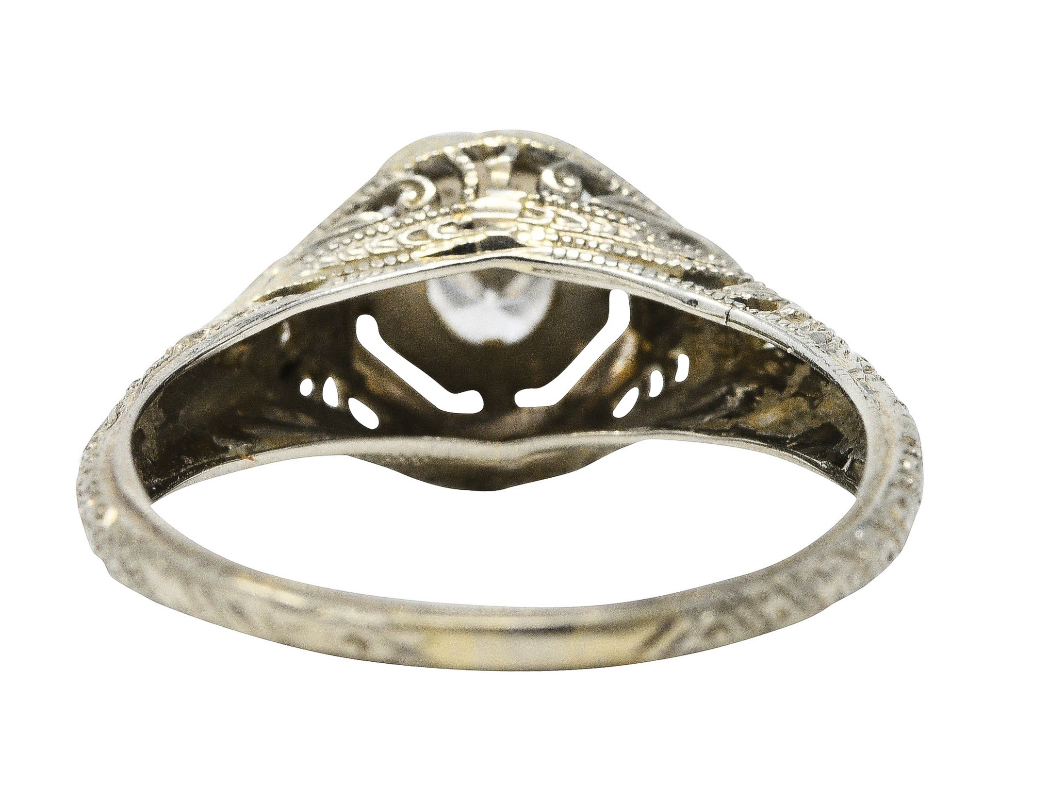 1920's Art Deco Diamond 18 Karat White Gold Heart Engagement RingRing - Wilson's Estate Jewelry