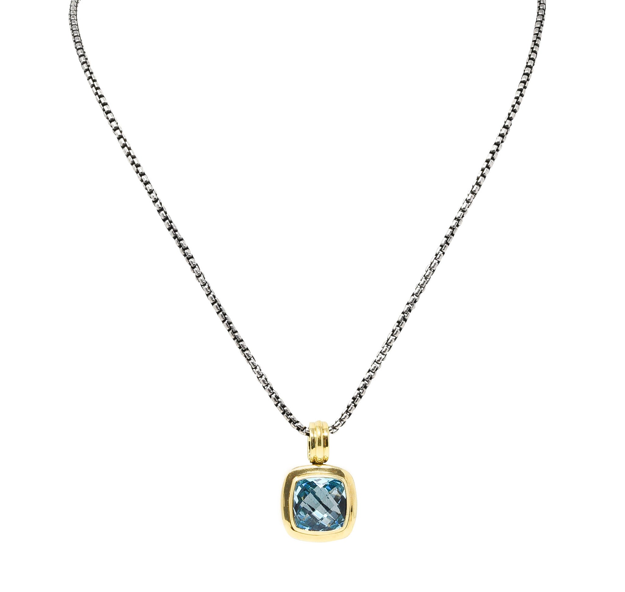 1990's David Yurman Blue Topaz 18 Karat Gold Sterling Silver Enhancer Pendant NecklaceNecklace - Wilson's Estate Jewelry