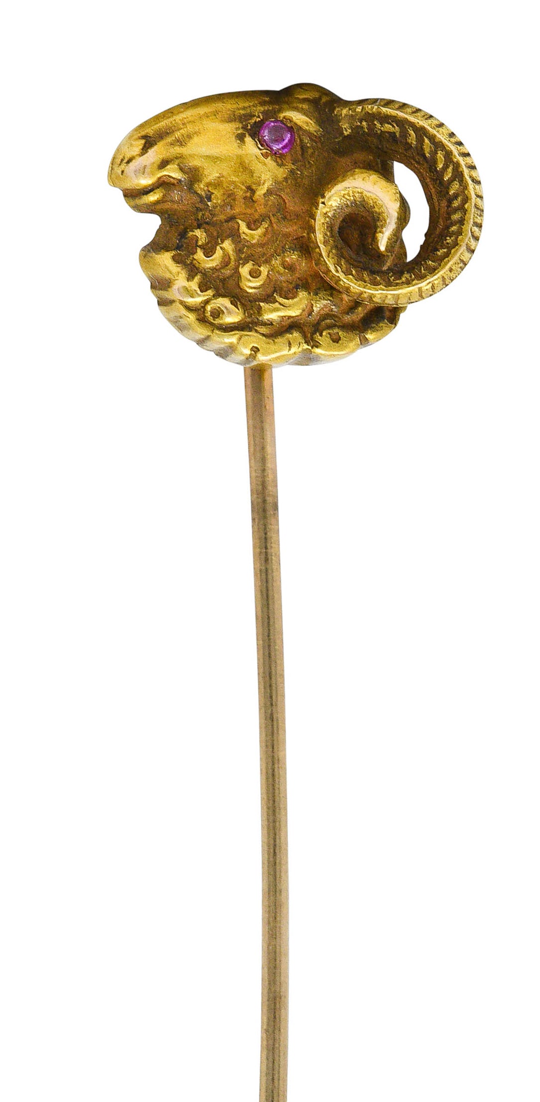 Riker Brothers Ruby 14 Karat Gold Ram Stickpin Aries ZodiacStick Pin - Wilson's Estate Jewelry