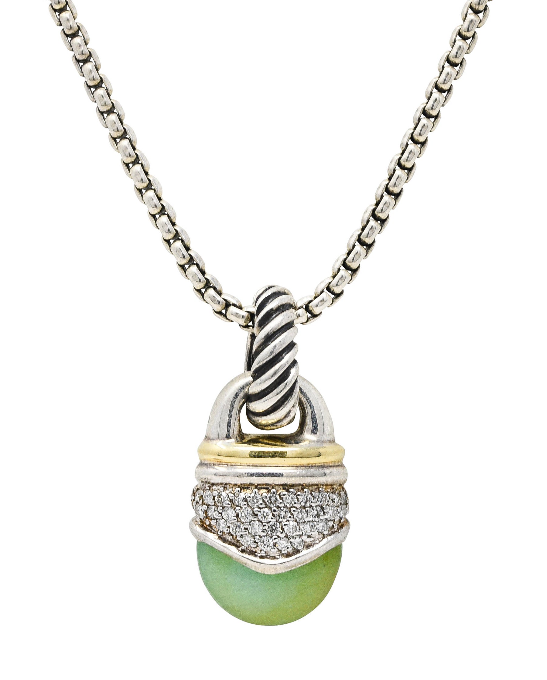 David Yurman Pave Diamond Chrysoprase 18 Karat Gold Sterling Silver Enhancer Pendant NecklaceNecklace - Wilson's Estate Jewelry