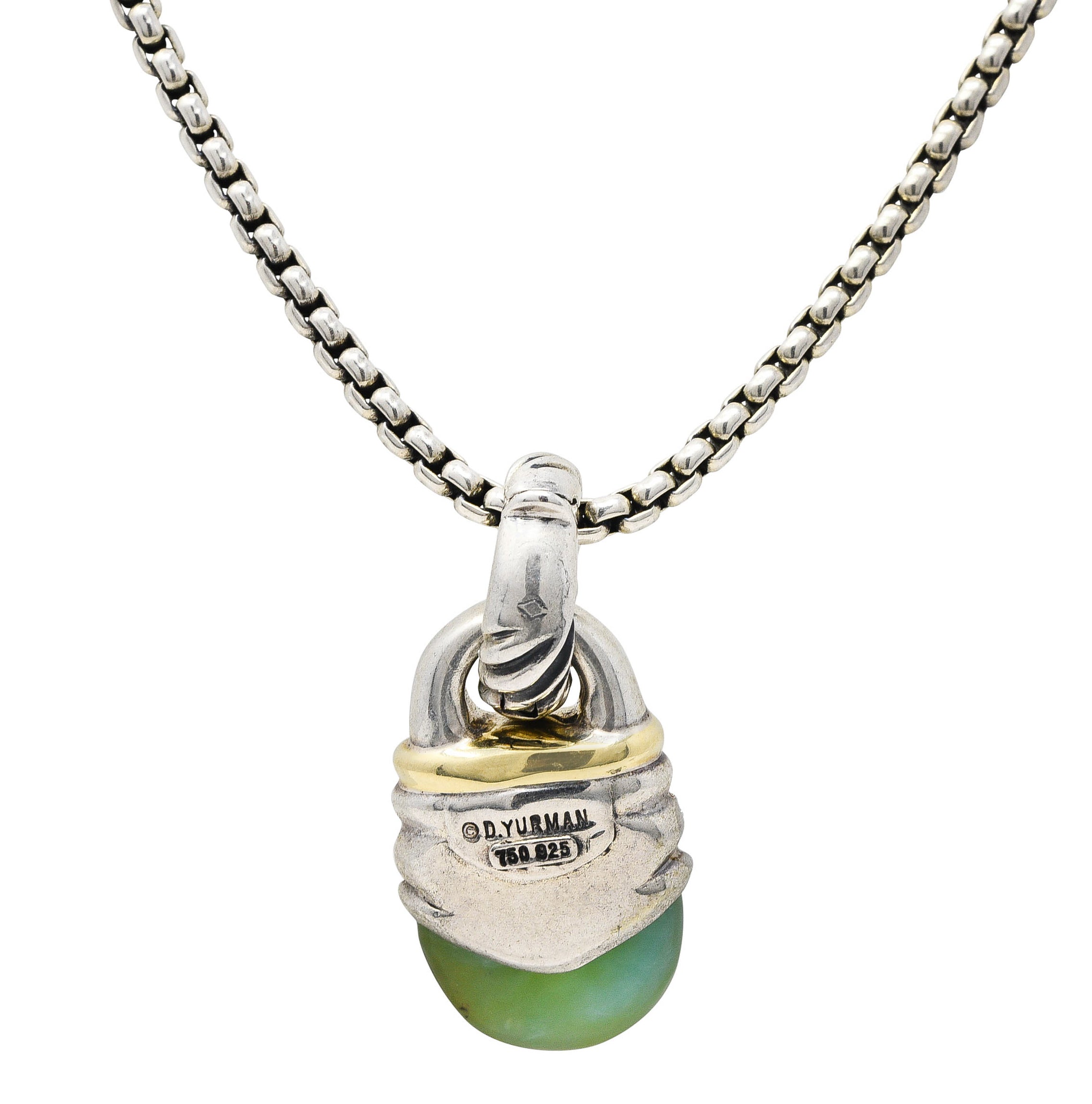 David Yurman Pave Diamond Chrysoprase 18 Karat Gold Sterling Silver Enhancer Pendant NecklaceNecklace - Wilson's Estate Jewelry