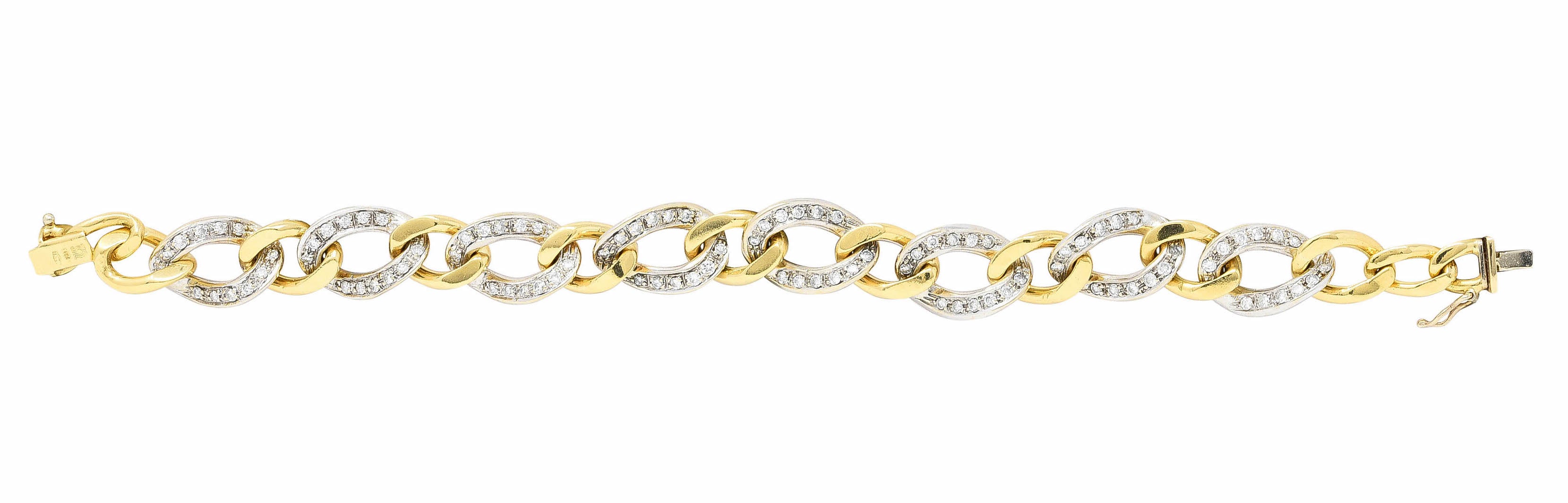 Italian 2.50 CTW Diamond 18 Karat Two Tone Gold Curb Link Braceletbracelet - Wilson's Estate Jewelry