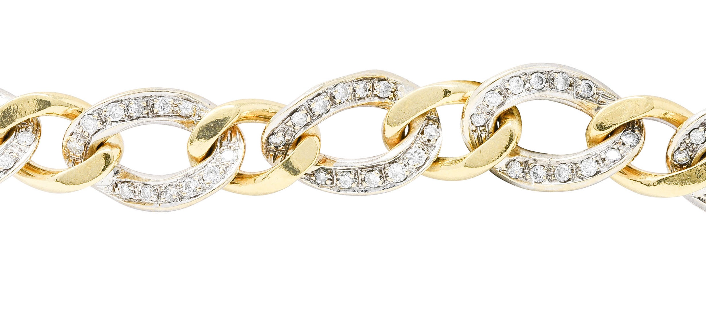 Italian 2.50 CTW Diamond 18 Karat Two Tone Gold Curb Link Braceletbracelet - Wilson's Estate Jewelry