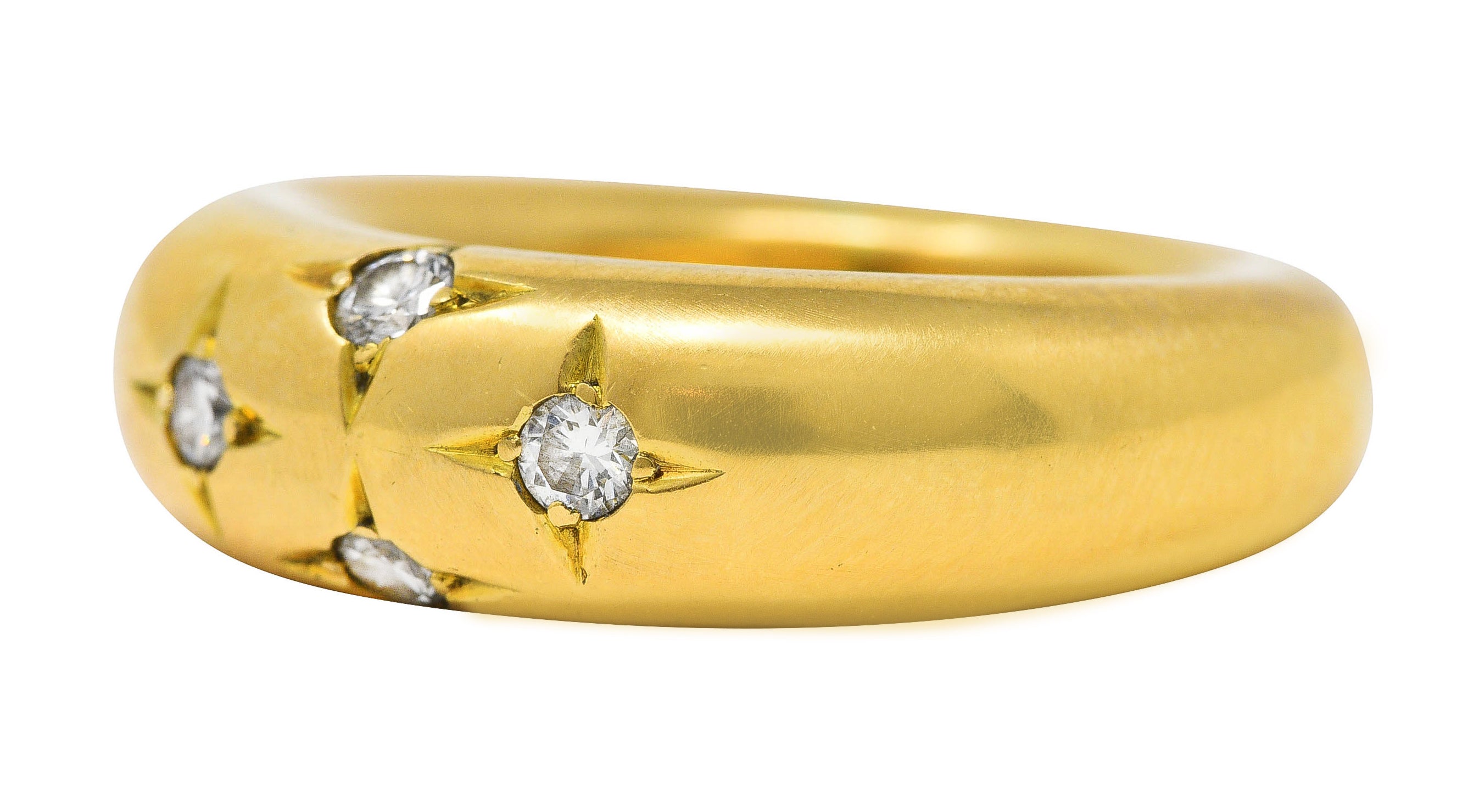 Chaumet Paris Vintage Diamond 18 Karat Yellow Gold Starburst Puffy Band Ring Wilson's Estate Jewelry