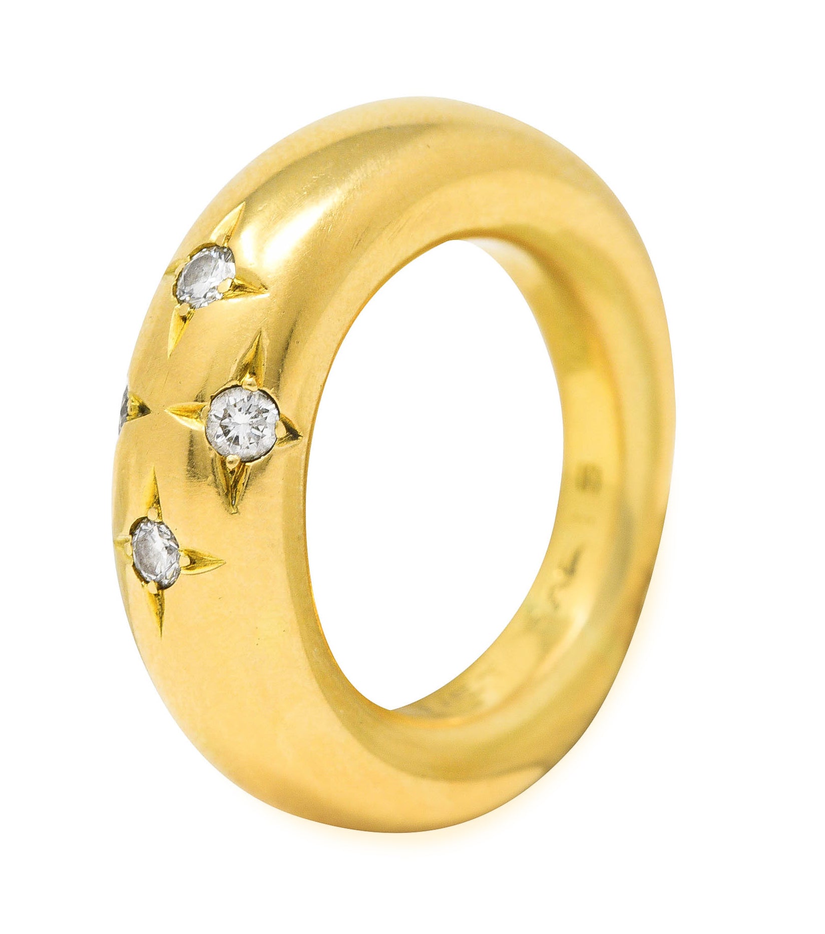 Chaumet Paris Vintage Diamond 18 Karat Yellow Gold Starburst Puffy Band Ring Wilson's Estate Jewelry